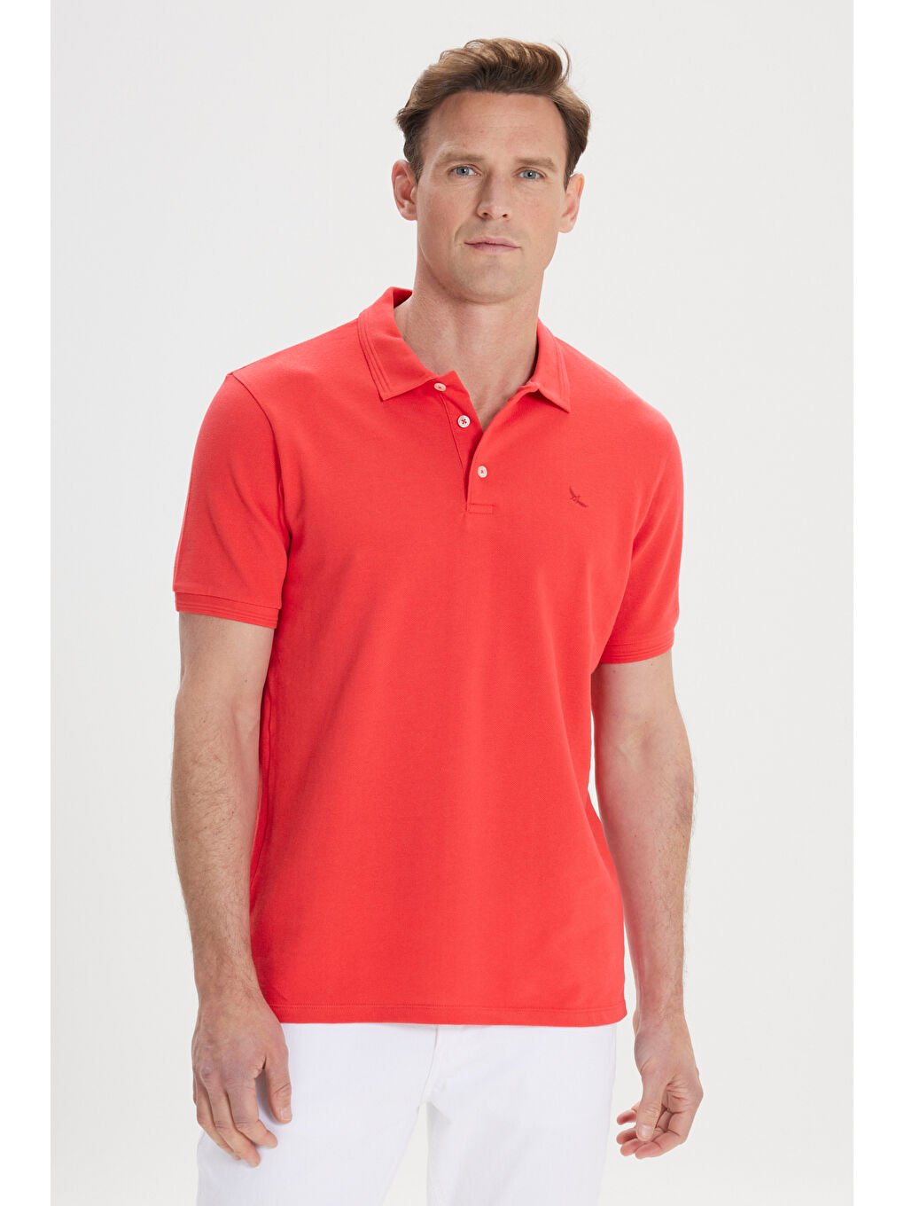 Erkek Kırmızı Slim Fit Dar Kesim Polo Yaka %100 Pamuk Kısa Kollu Tişört