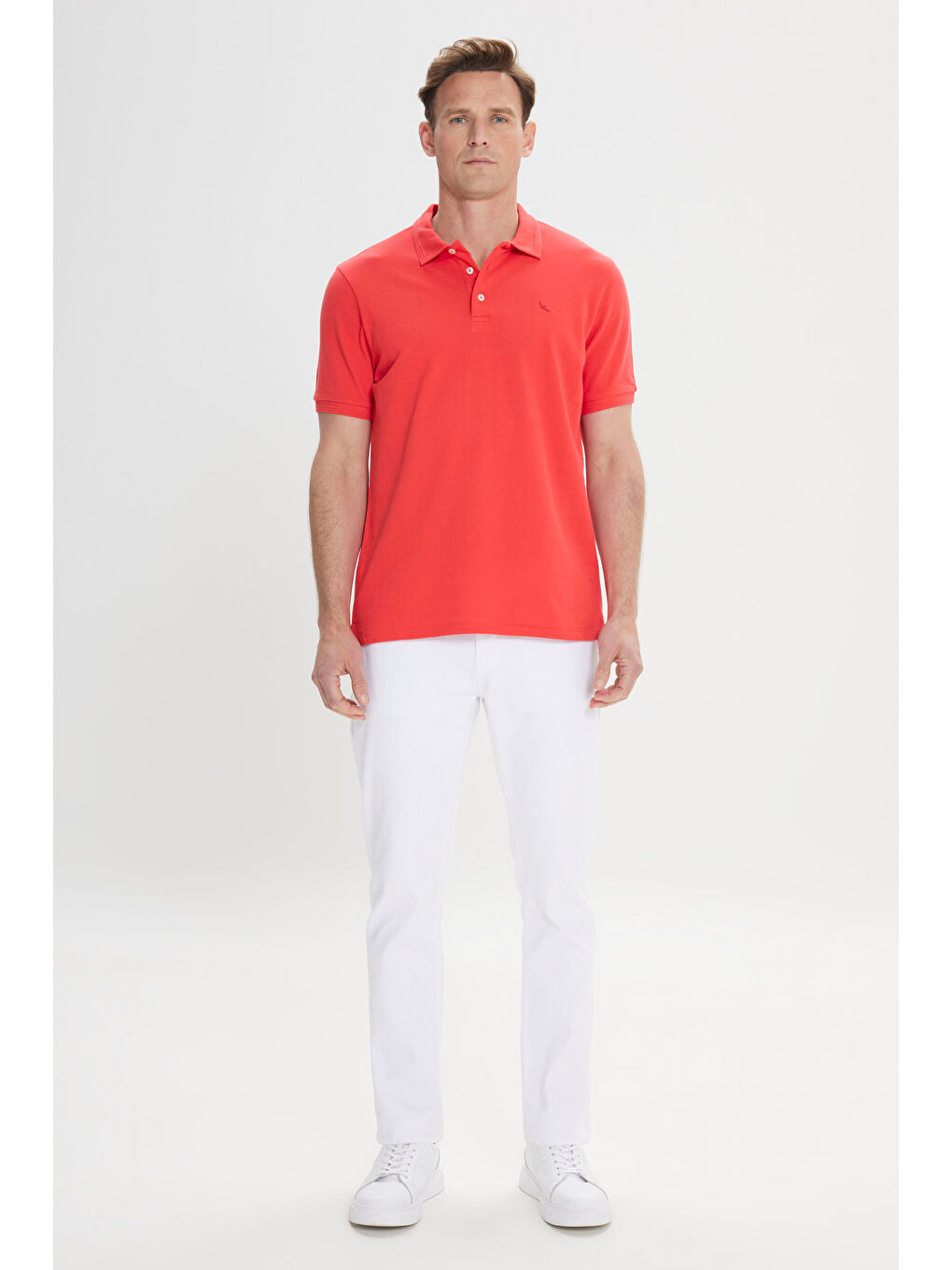 Erkek Kırmızı Slim Fit Dar Kesim Polo Yaka %100 Pamuk Kısa Kollu Tişört-1