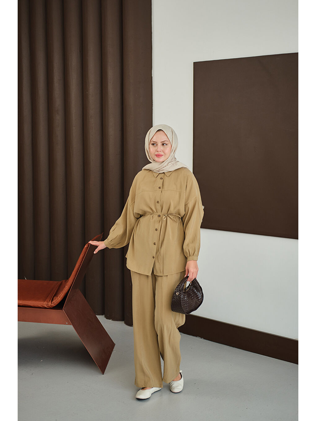 Sarı Kadın Bel Bağlamalı İkili Takım Hardal-1