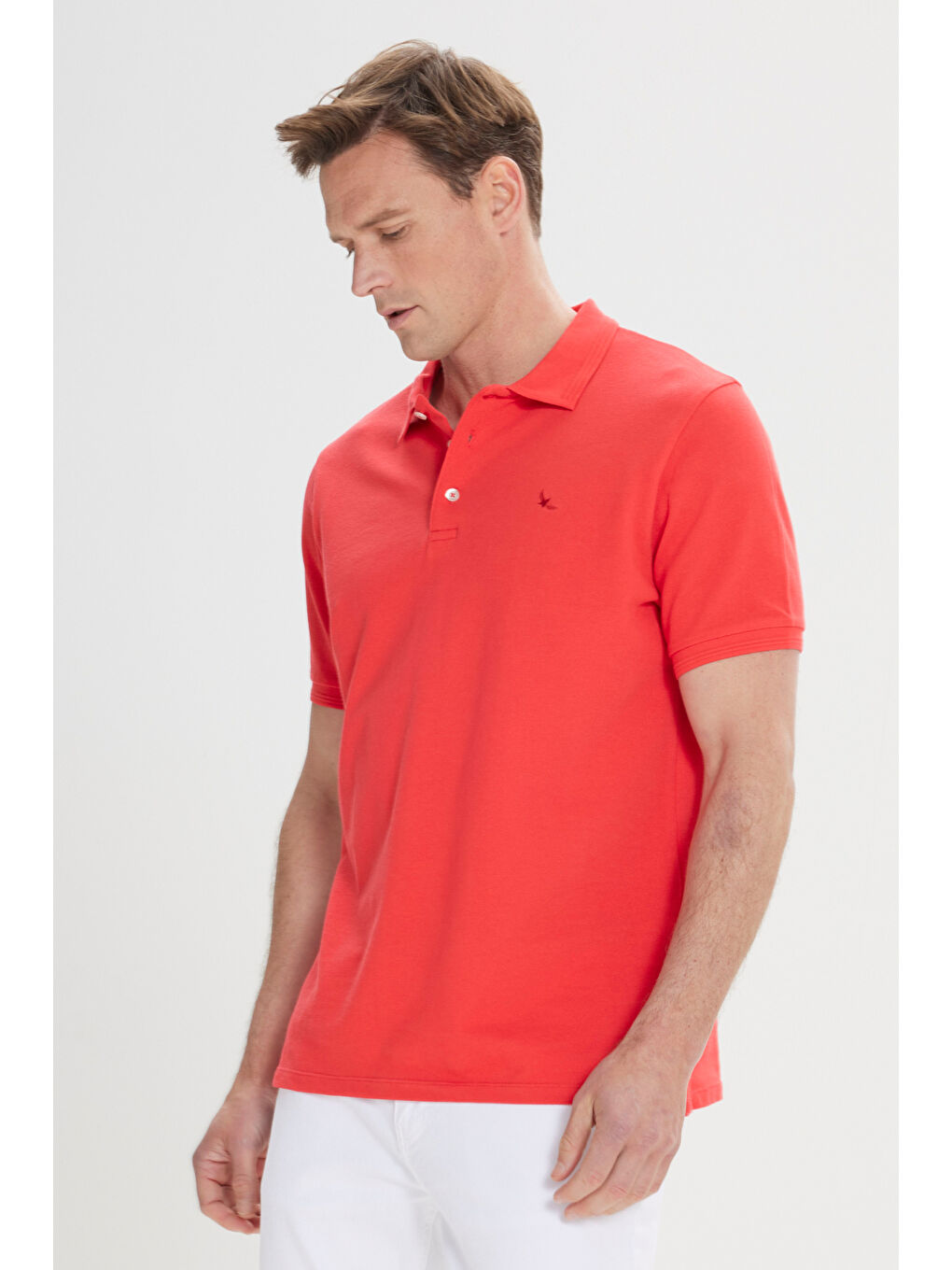 Erkek Kırmızı Slim Fit Dar Kesim Polo Yaka %100 Pamuk Kısa Kollu Tişört-2