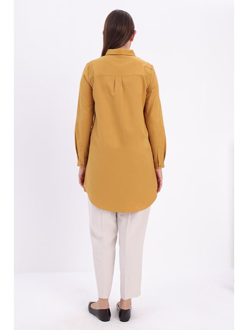 Koyu Sarı-Gizli Patlı Gömlek Tunik-3