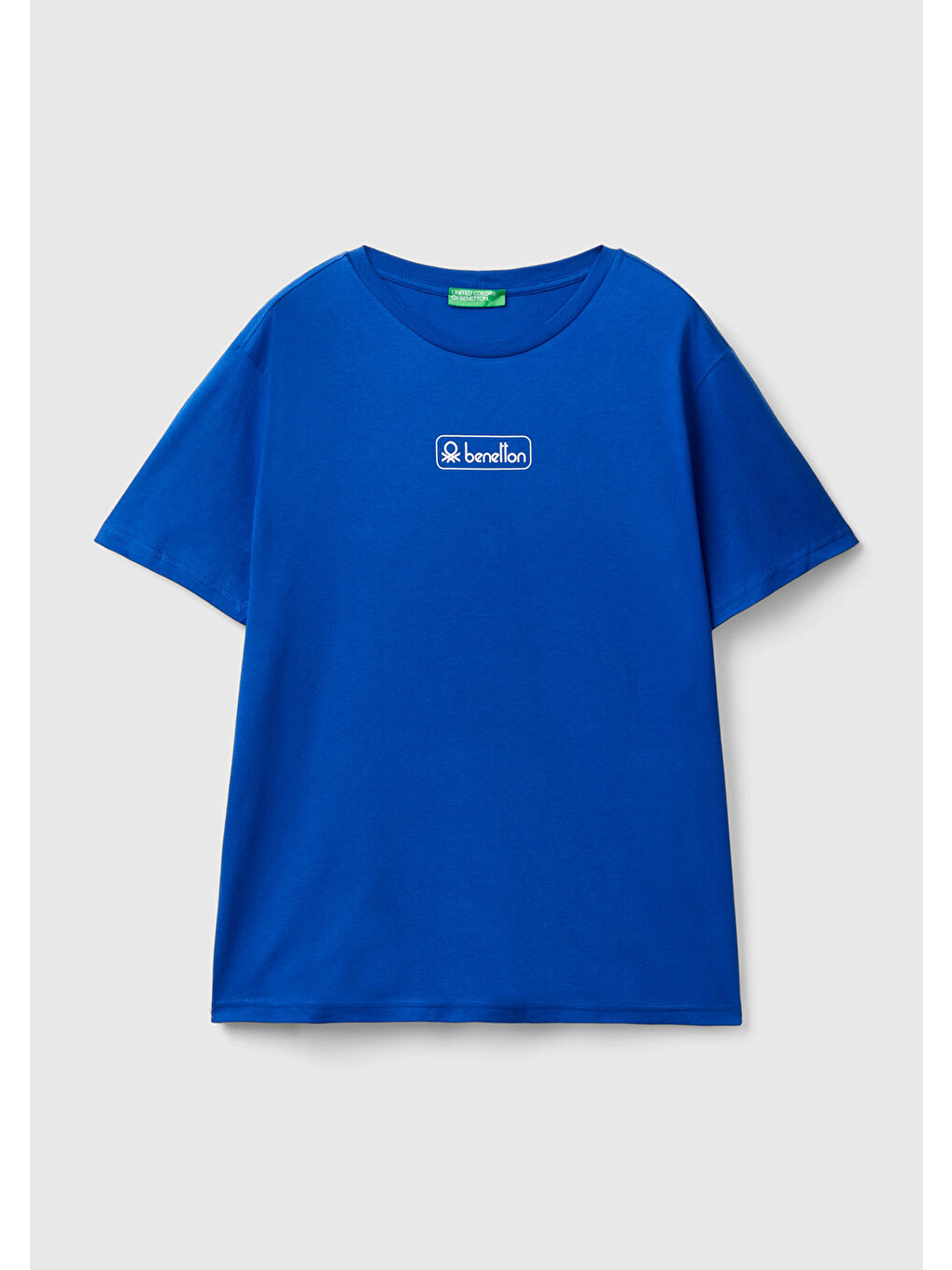 United Colors Of Benetton Mavi Erkek Saks Mavi %100 Pamuk Baskılı Kısa Kollu Yuvarlak Yaka T-Shirt - 1