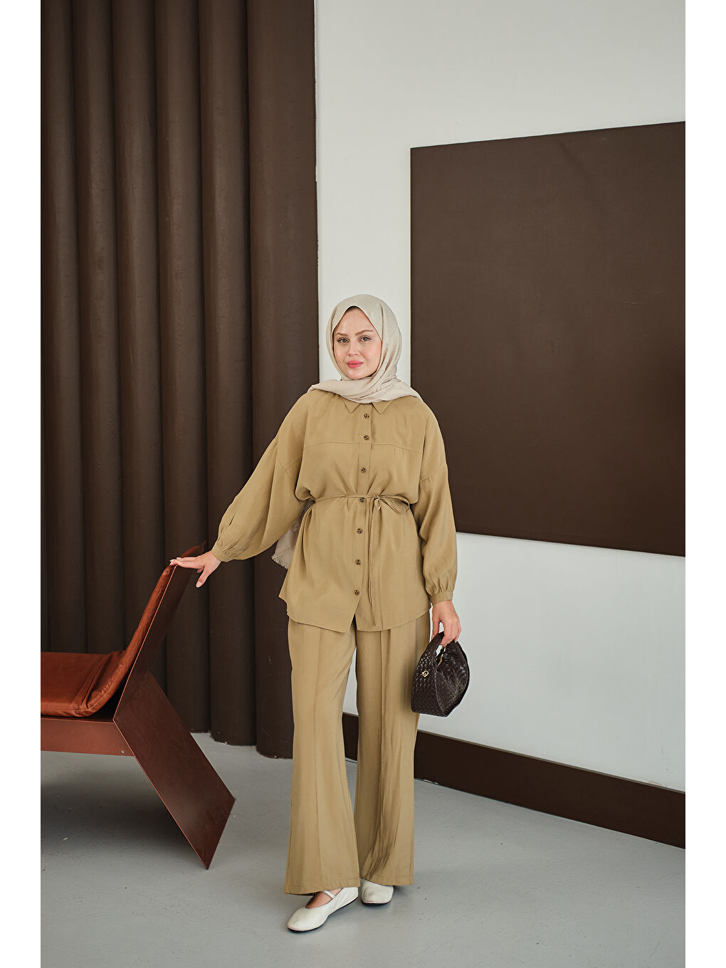 Sarı Kadın Bel Bağlamalı İkili Takım Hardal-2