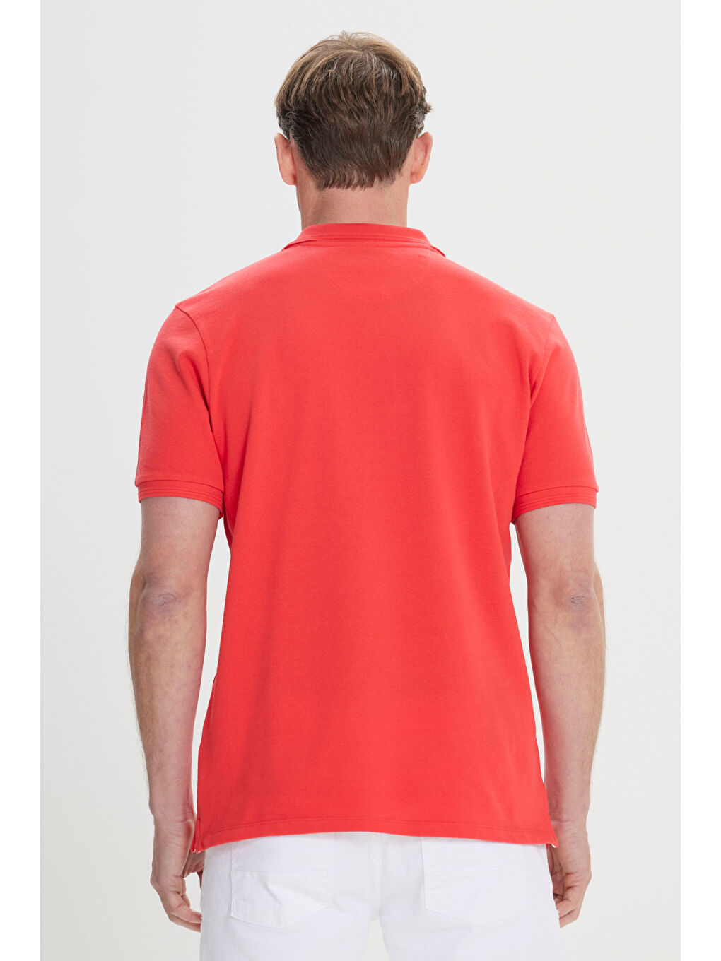 Erkek Kırmızı Slim Fit Dar Kesim Polo Yaka %100 Pamuk Kısa Kollu Tişört-4