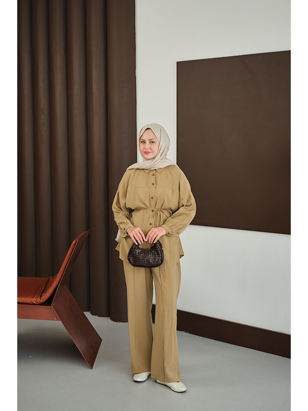 Sarı Kadın Bel Bağlamalı İkili Takım Hardal-3