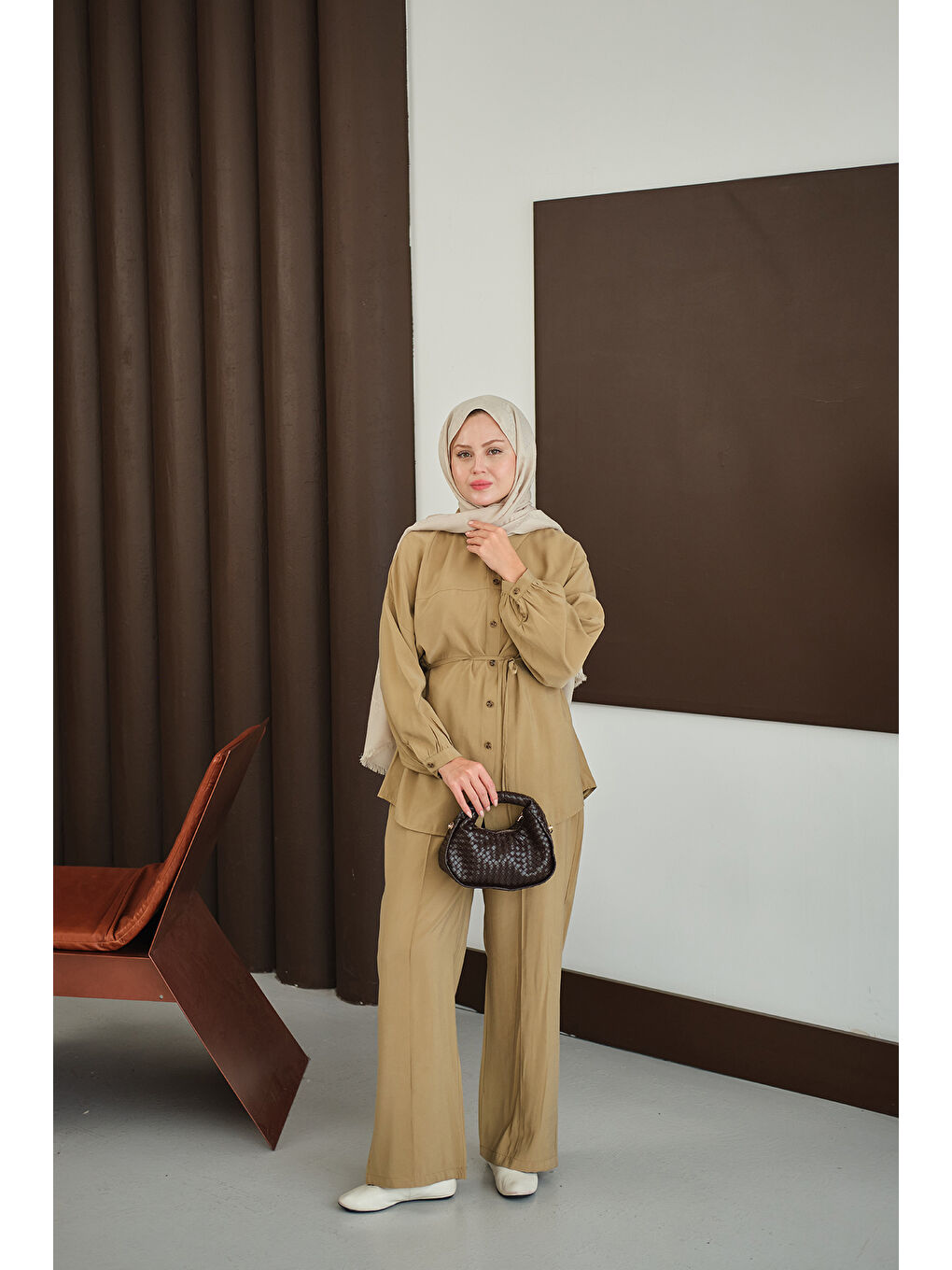 Sarı Kadın Bel Bağlamalı İkili Takım Hardal-4