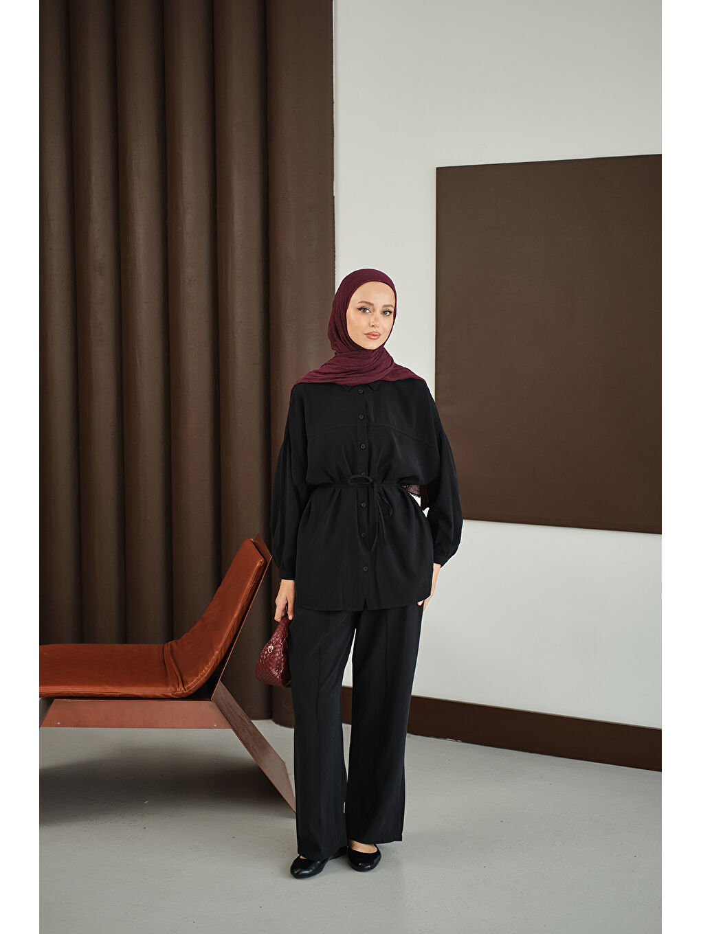 Kadın Bel Bağlamalı İkili Takım Siyah-1