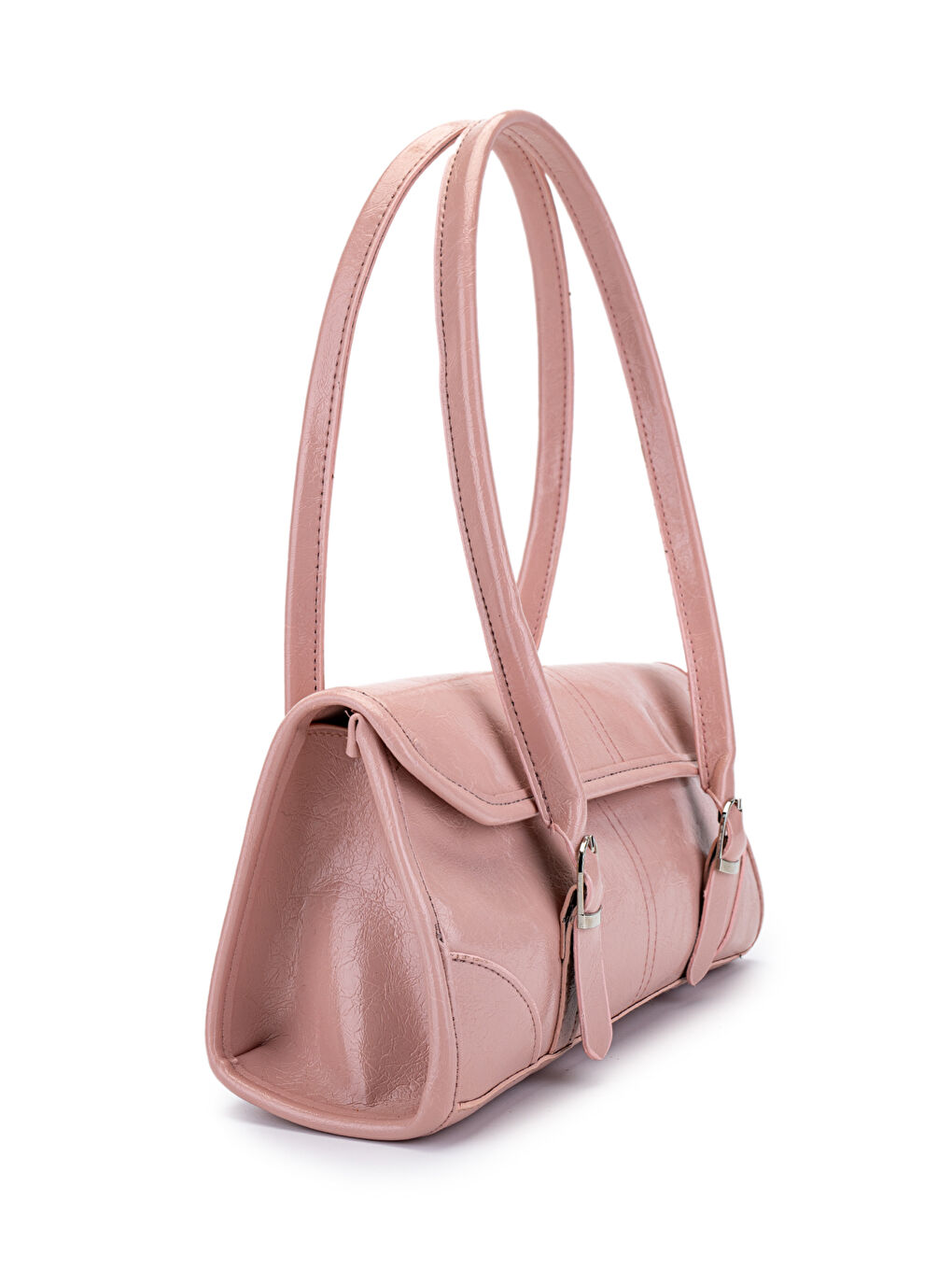 Pembe Suni Deri Baget Çift Toka Liars Pudra Kadın Kol Çanta-1