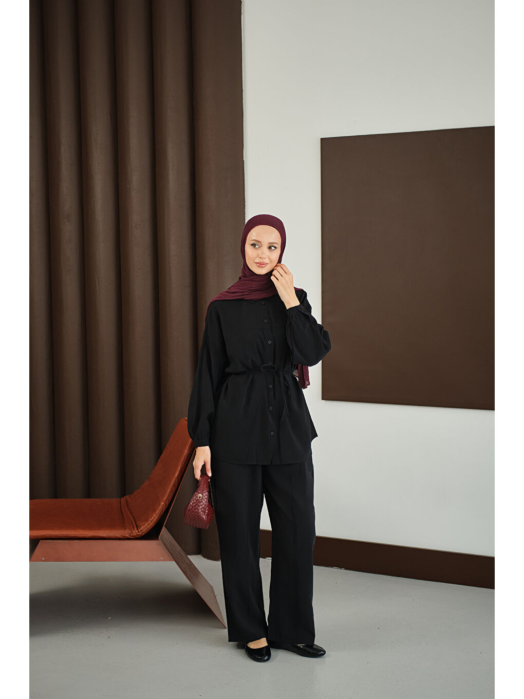 Kadın Bel Bağlamalı İkili Takım Siyah-2