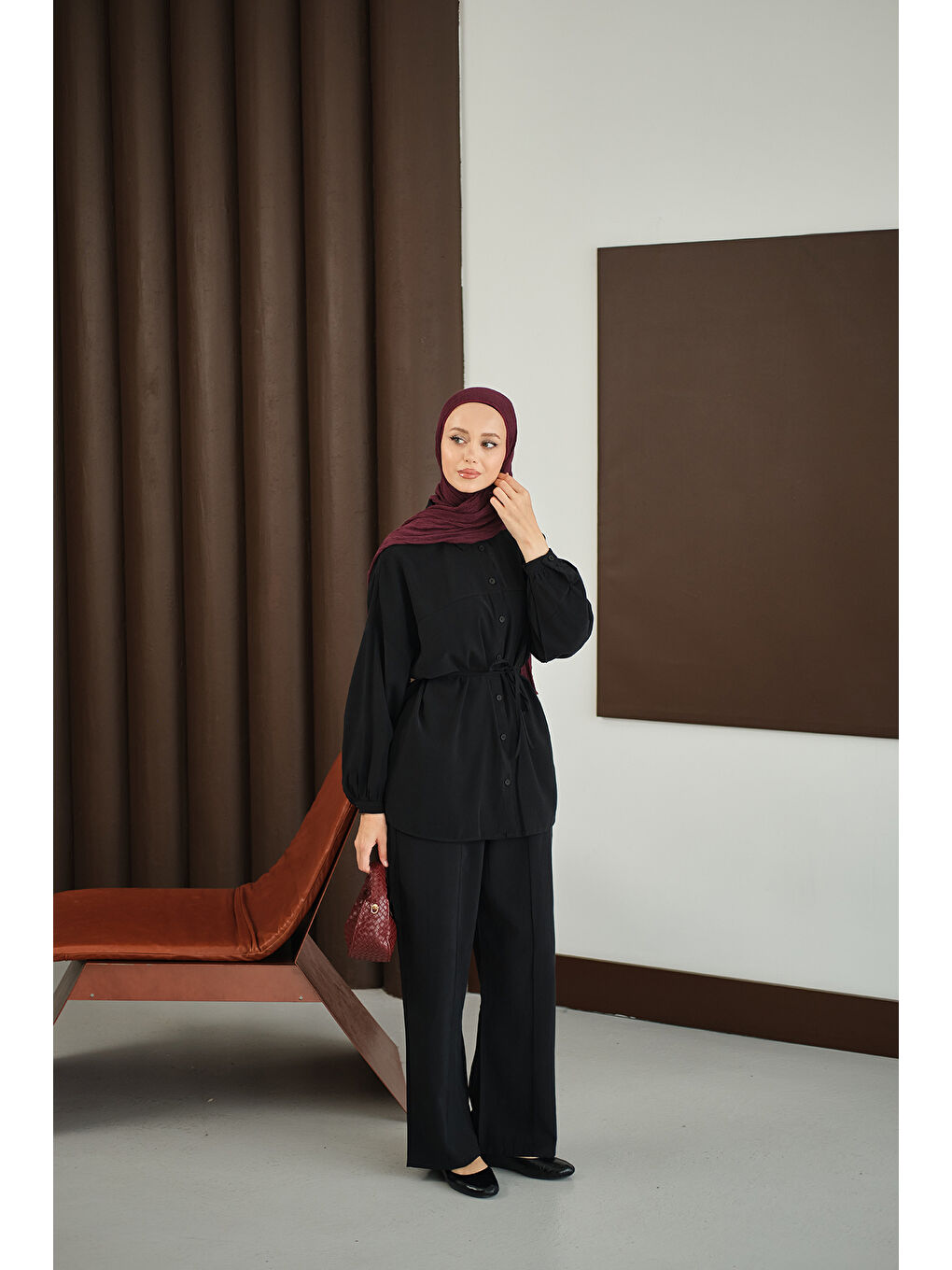 Kadın Bel Bağlamalı İkili Takım Siyah-3