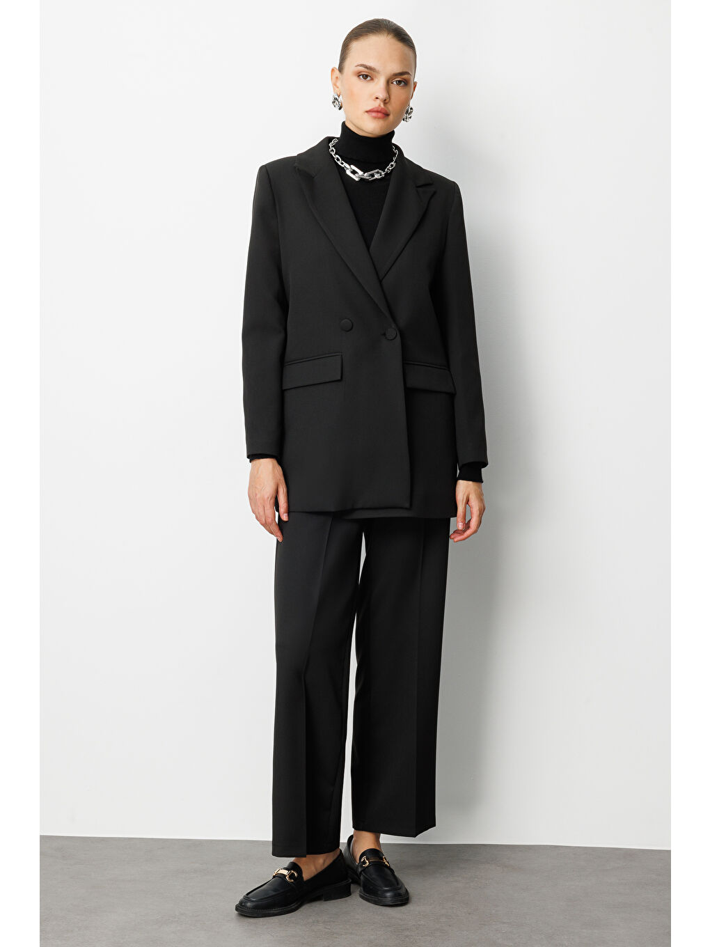 Oversize Siyah Kruvaze Blazer Ceket