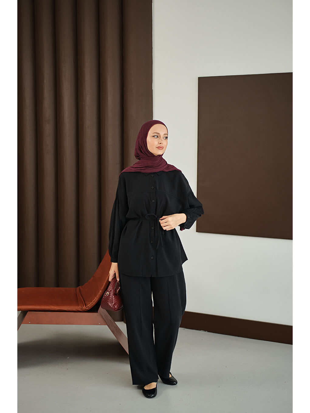 Kadın Bel Bağlamalı İkili Takım Siyah-4