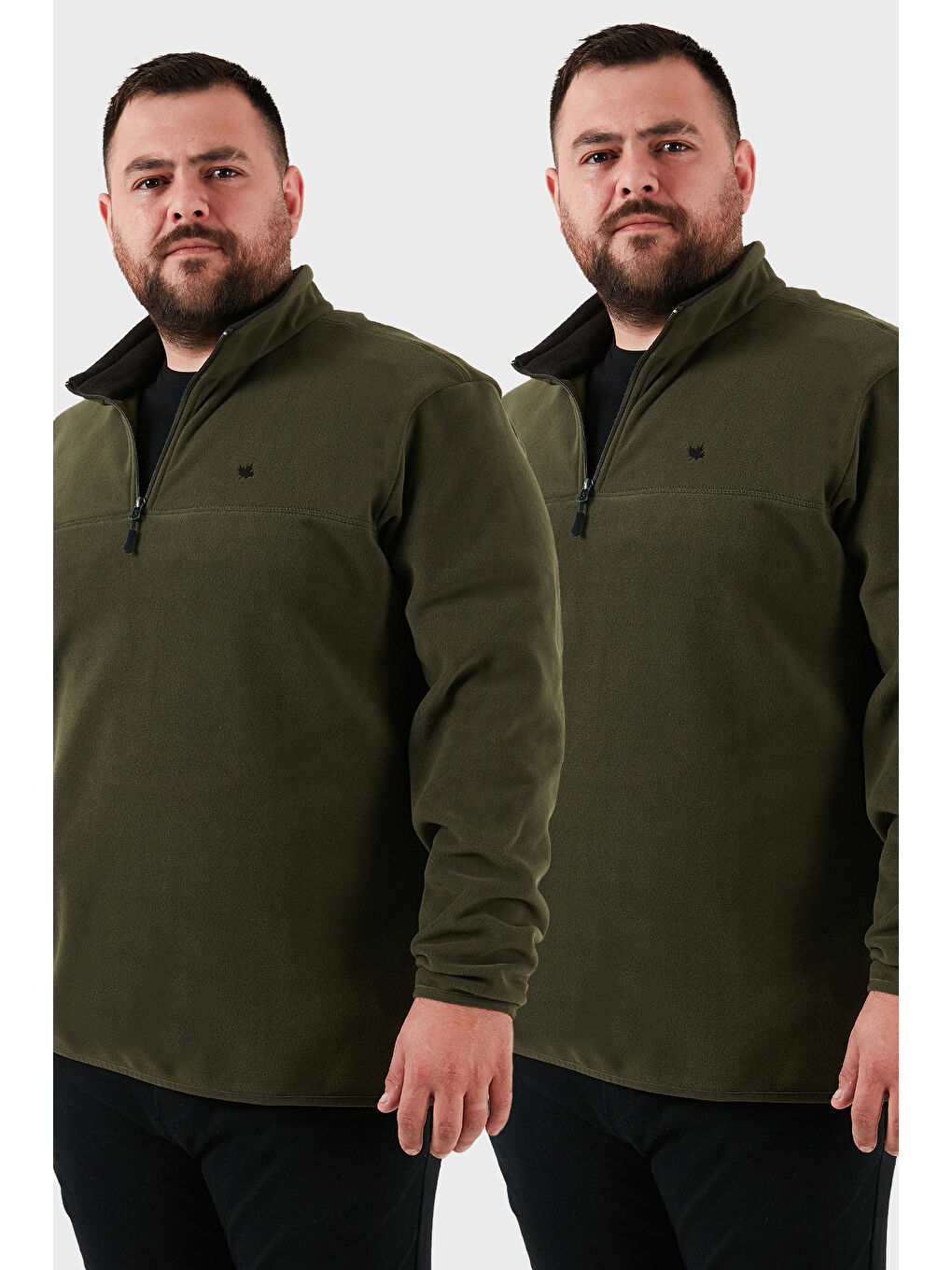 Haki Regular Fit Anti-Pilling Büyük Beden Dik Yaka Kışlık Şardonlu 2'li Paket Polar 5906001BS2