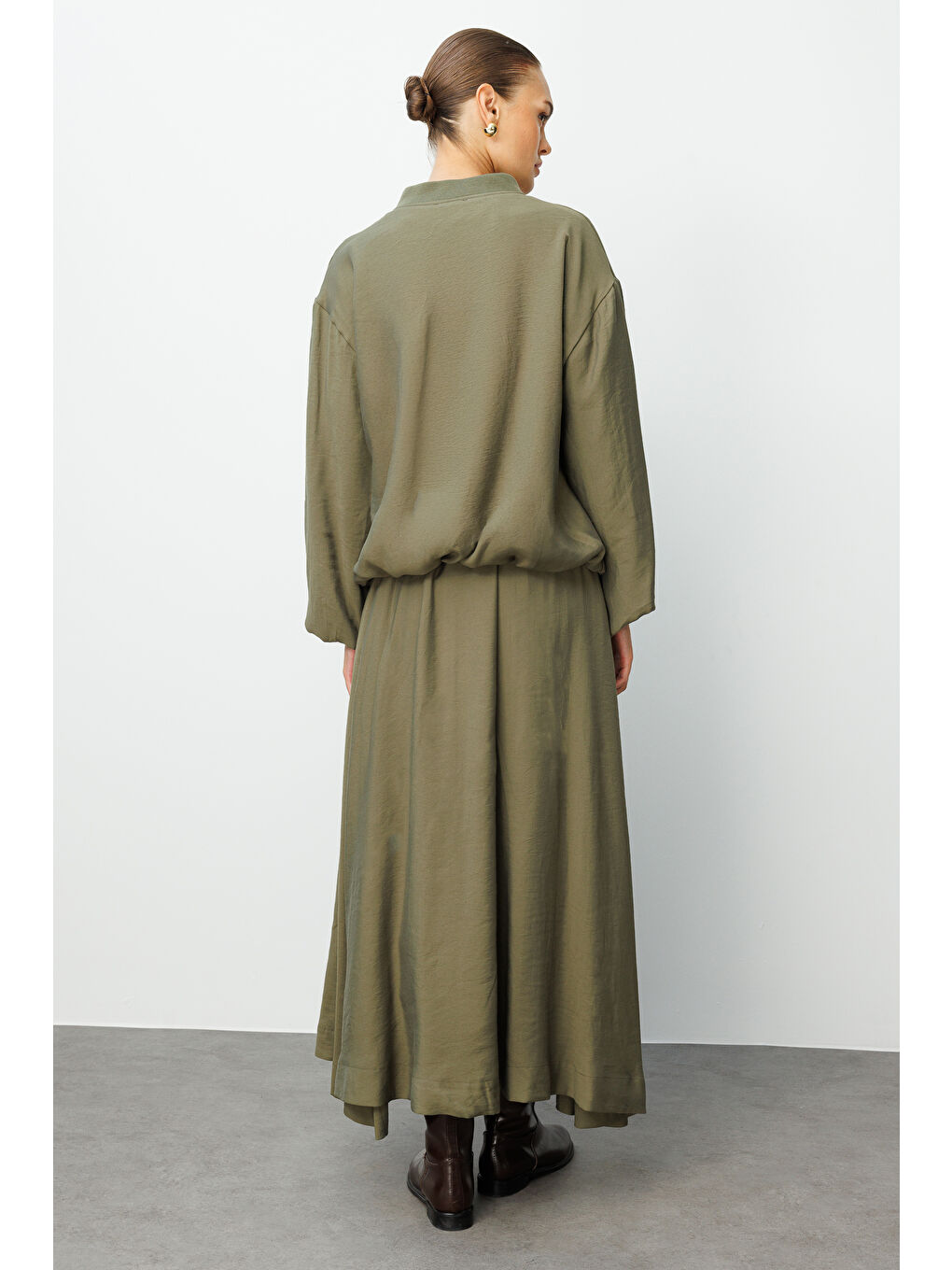 Modal Karışımlı Haki Oversize Bomber Ceket-5