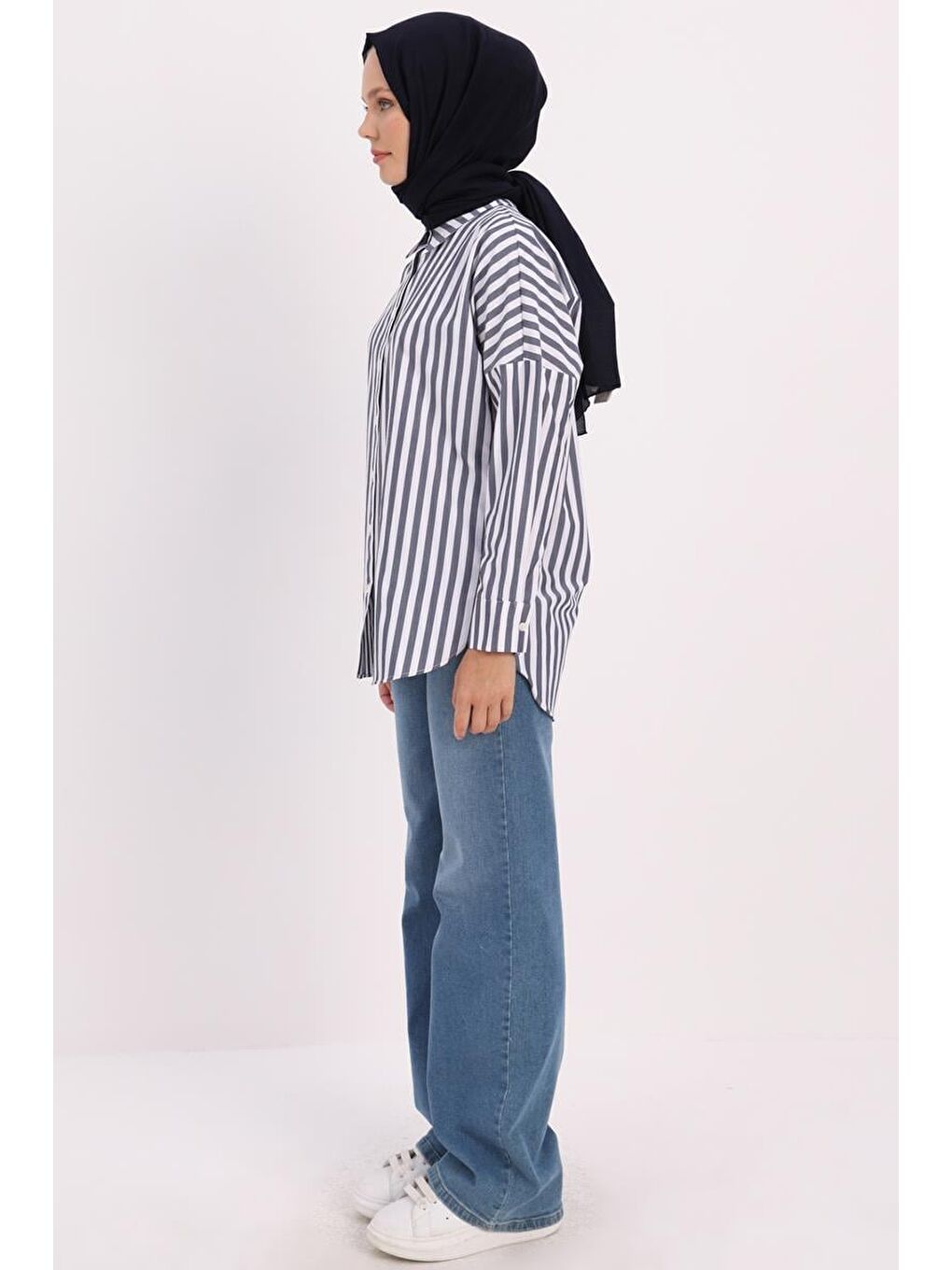 ALLDAY Lacivert-Beyaz-Oversize Basic Gömlek - 1