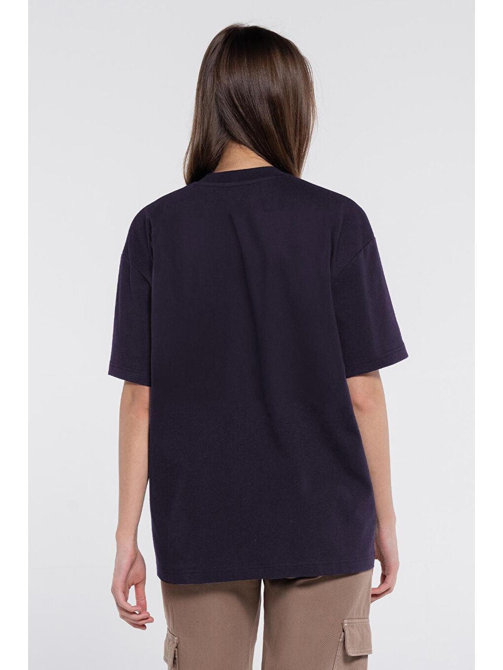 Mavi Dark Blue Kadın %100 Pamuk Ekstra Oversize Bisiklet Yaka Tişört-1