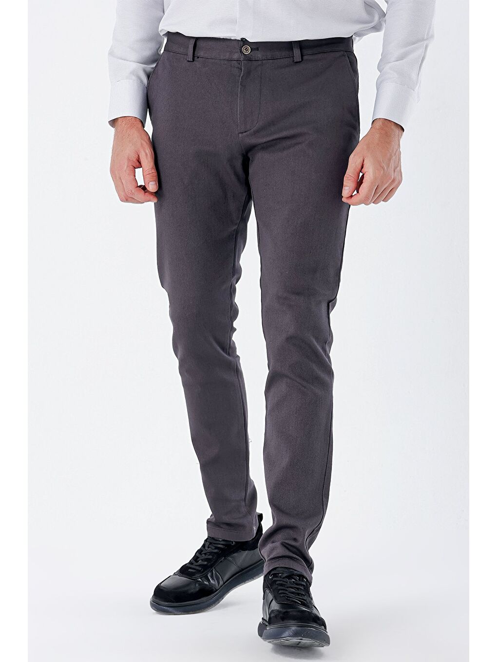 Koyu Antrasit Pamuklu Yandan Cepli Casual Slim Fit Chino Pantolon 1003235120