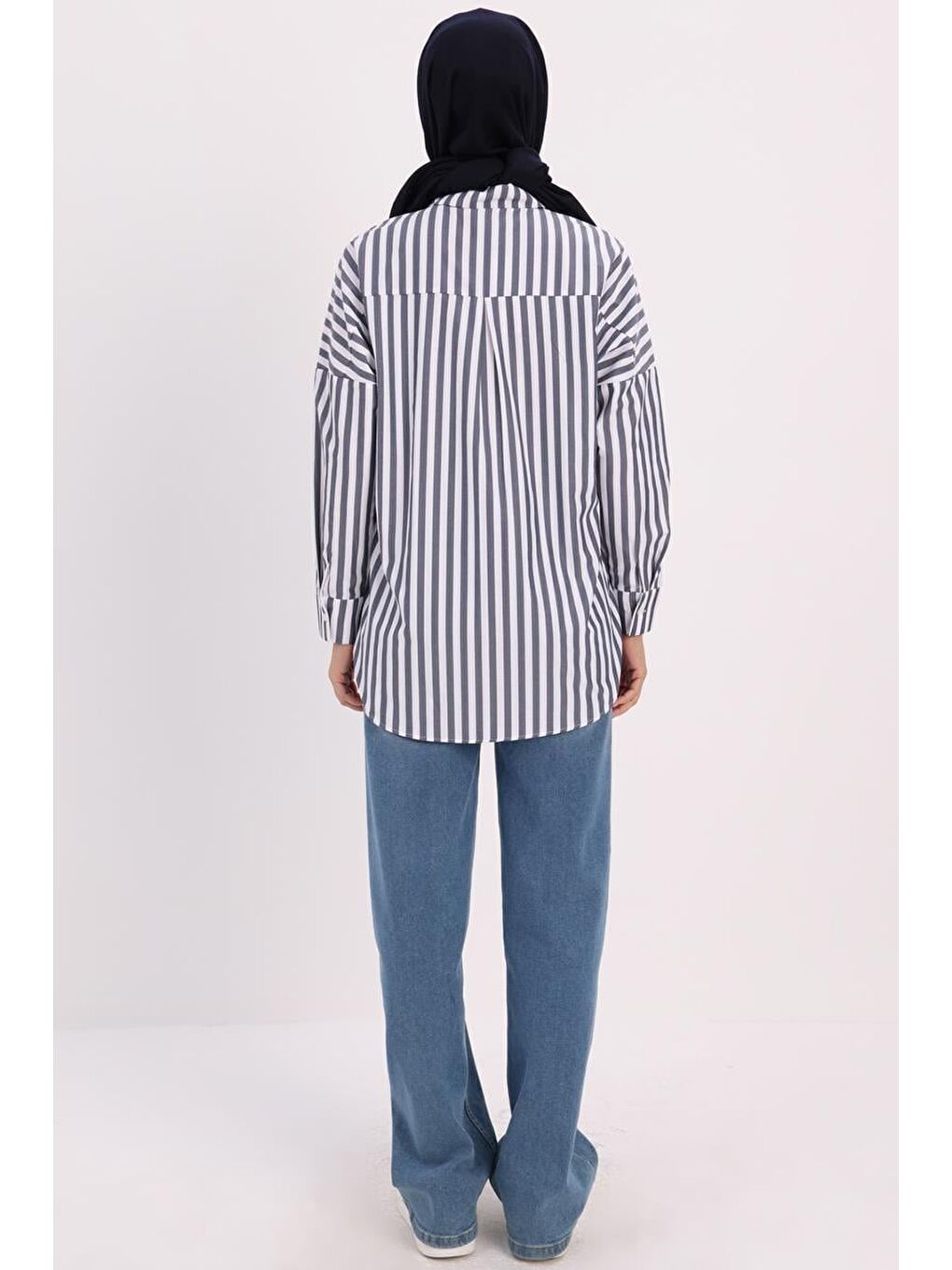 ALLDAY Lacivert-Beyaz-Oversize Basic Gömlek - 2