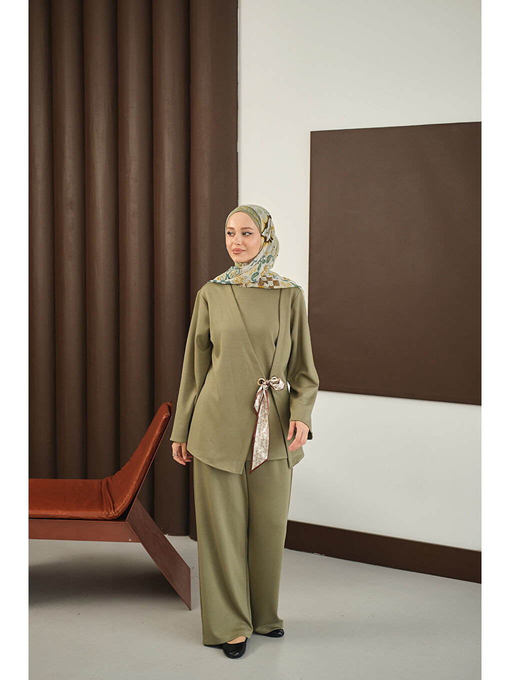Kadın Önü Fular Detay Takım Yeşil-1