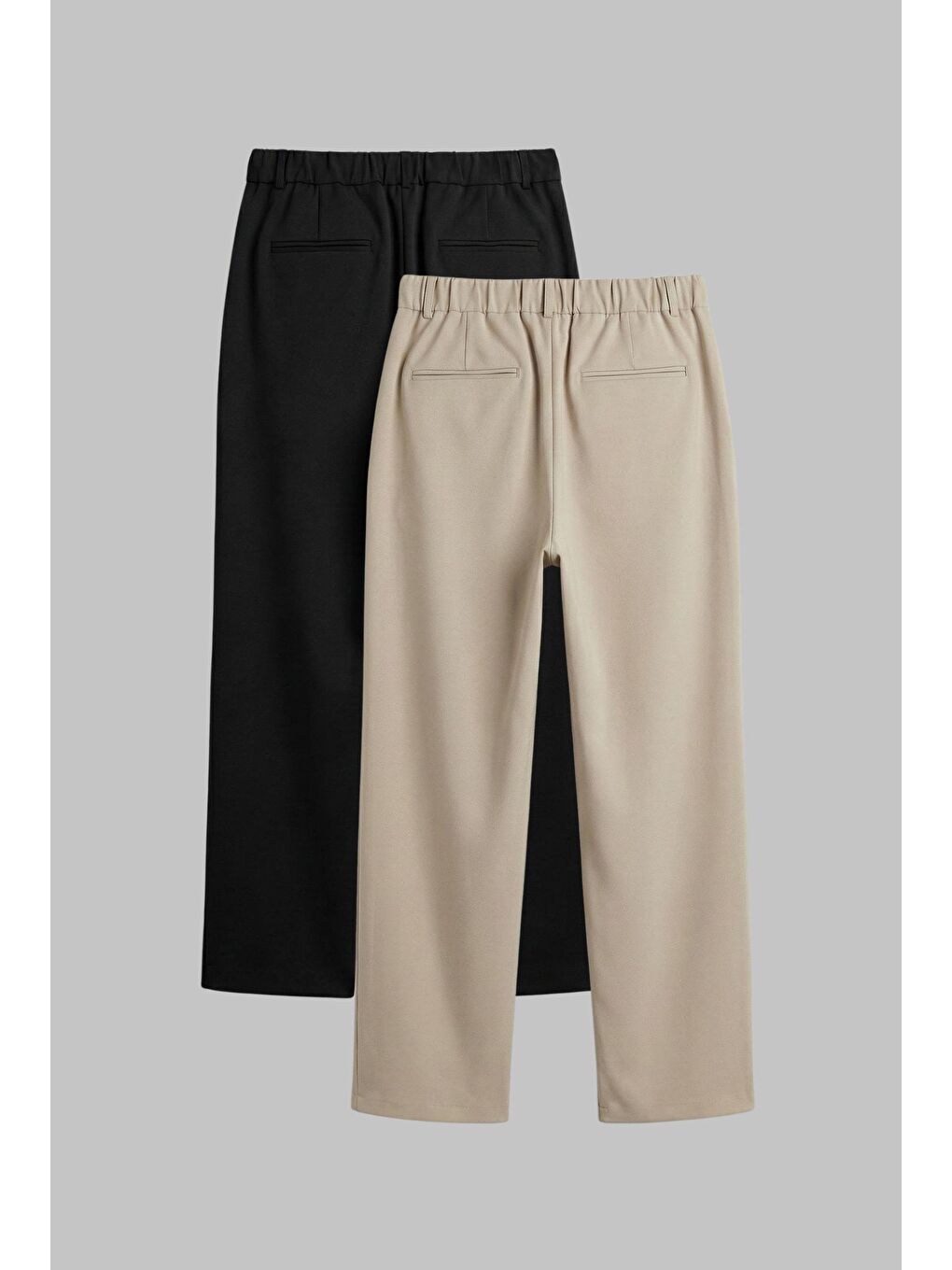 Erkek Baggy Fit 2'Li Kumaş Pantolon Siyah Bej-1