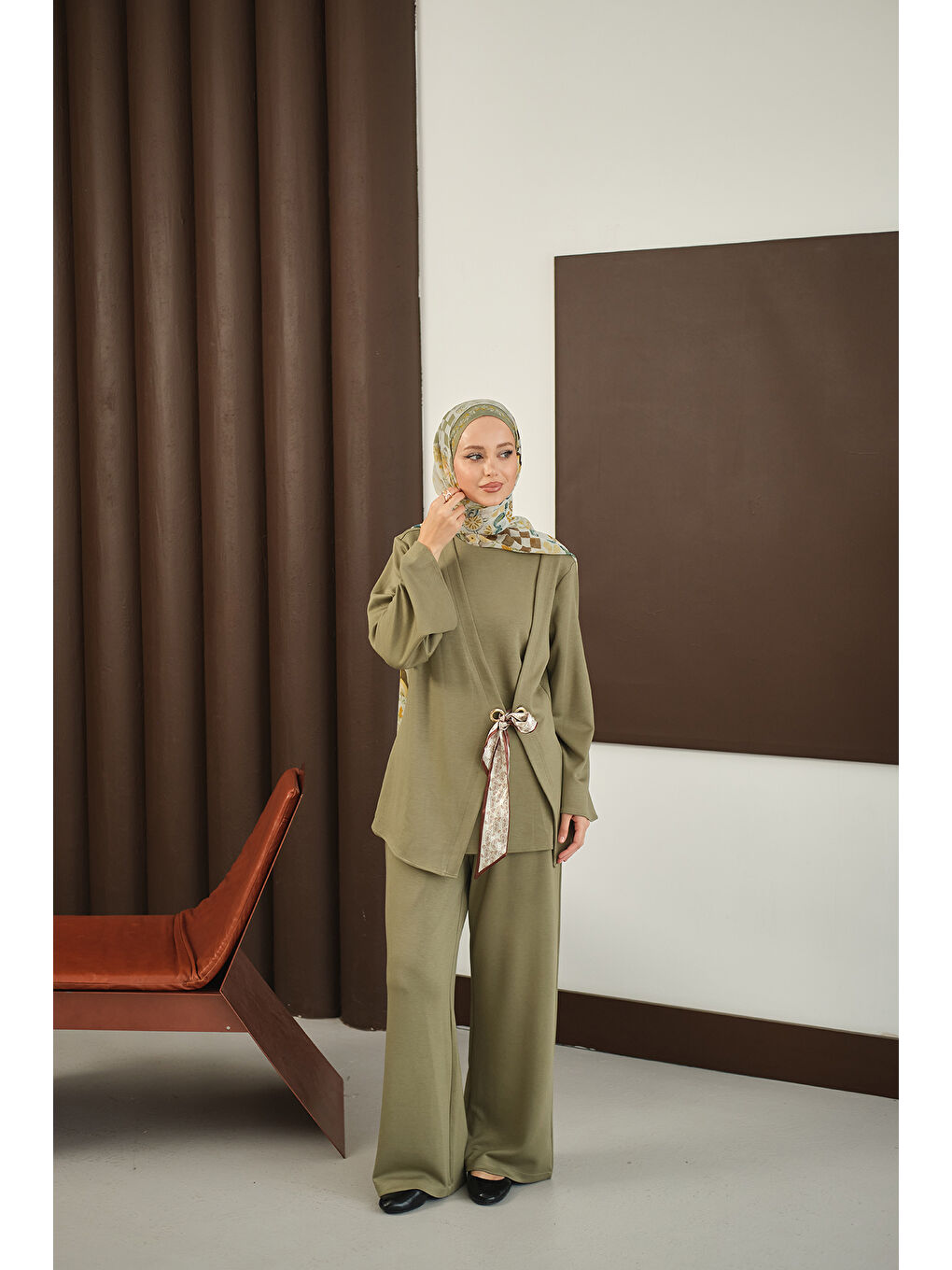Kadın Önü Fular Detay Takım Yeşil-2