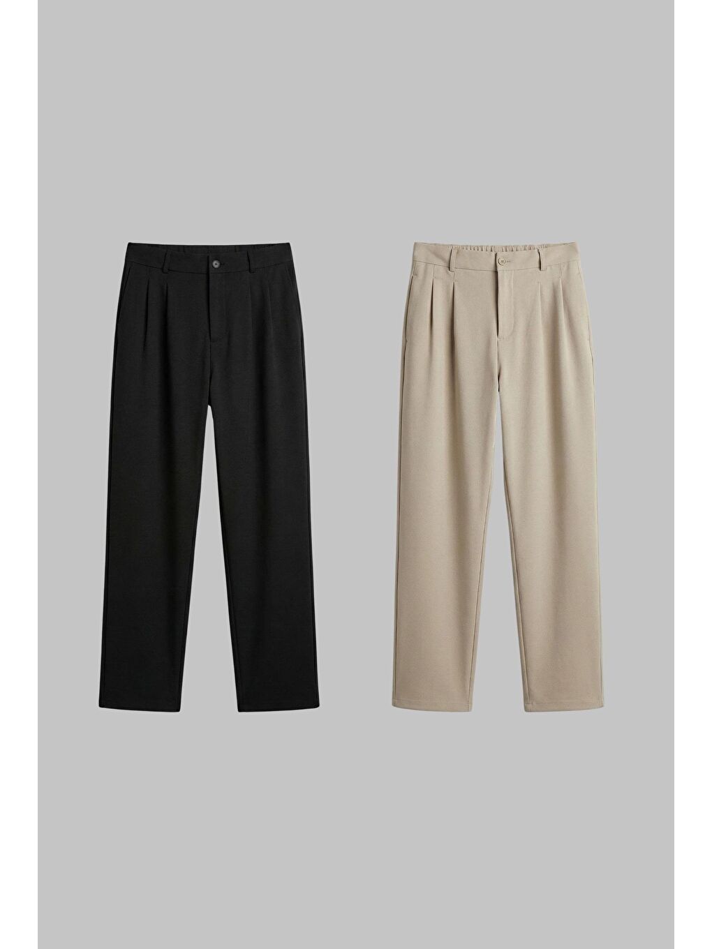 Erkek Baggy Fit 2'Li Kumaş Pantolon Siyah Bej-2