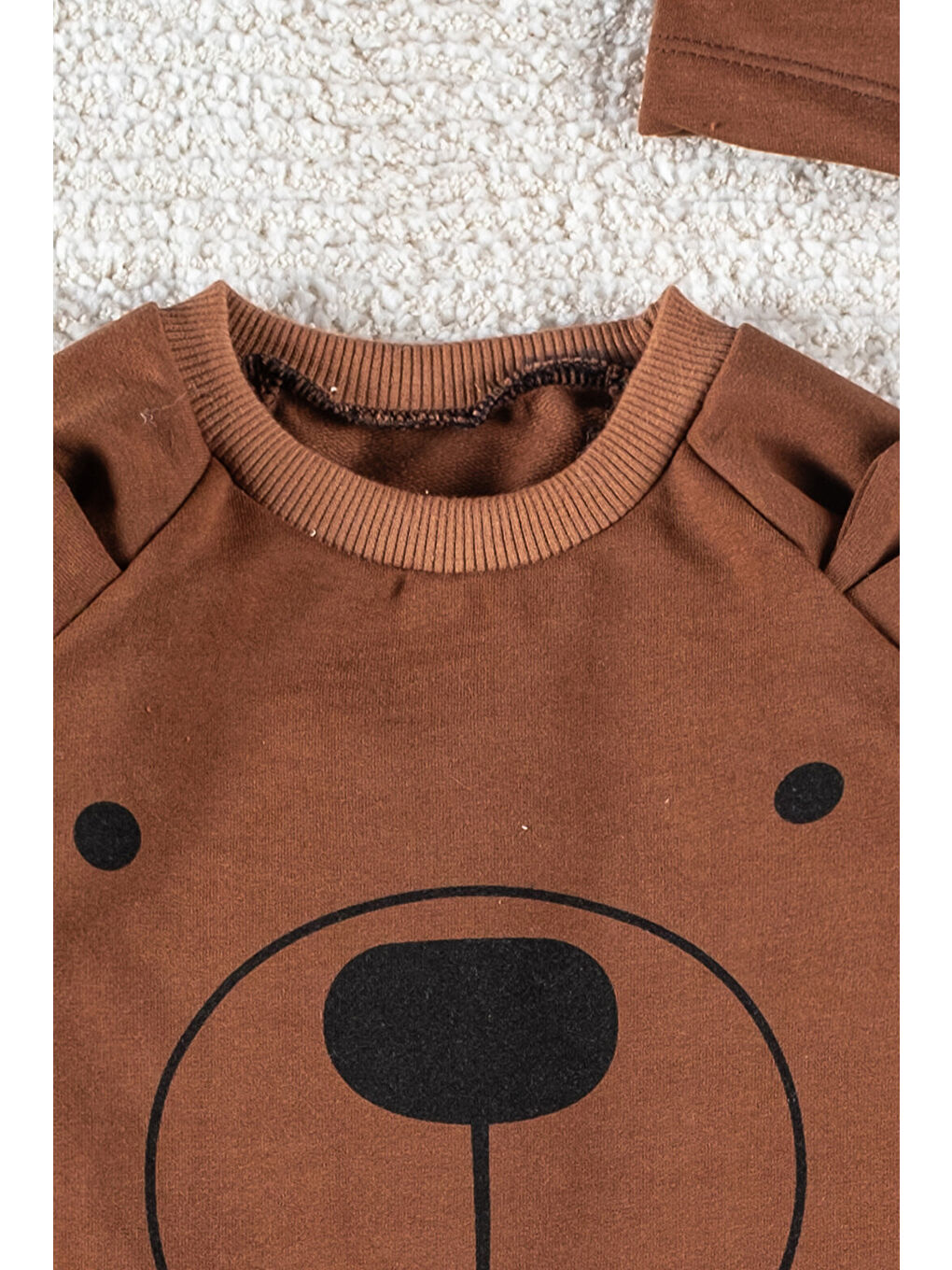 Kahverengi Gülen Yüz Suratlı Şapkalı Çocuk Bebek Tulum-3