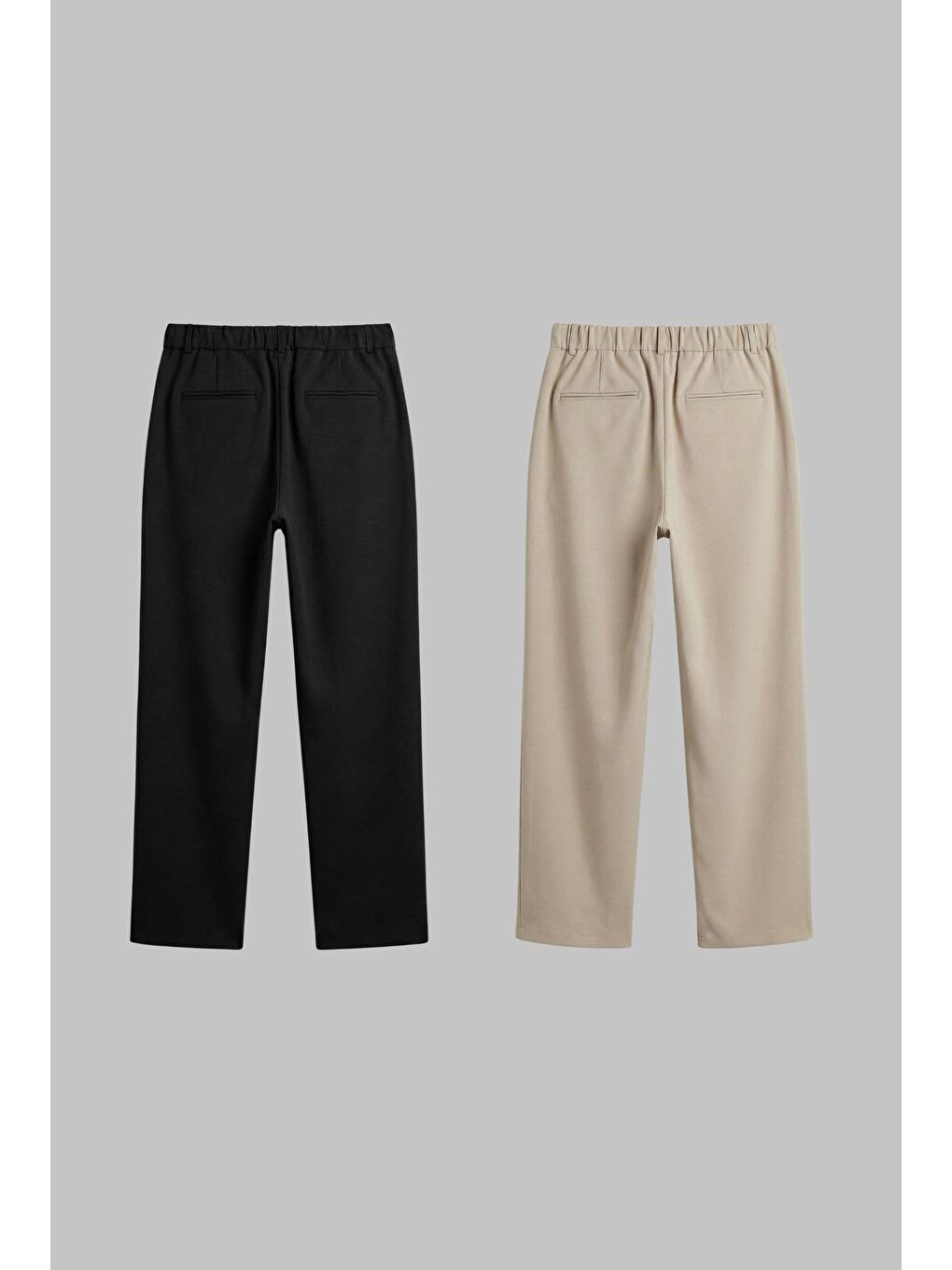 Erkek Baggy Fit 2'Li Kumaş Pantolon Siyah Bej-3