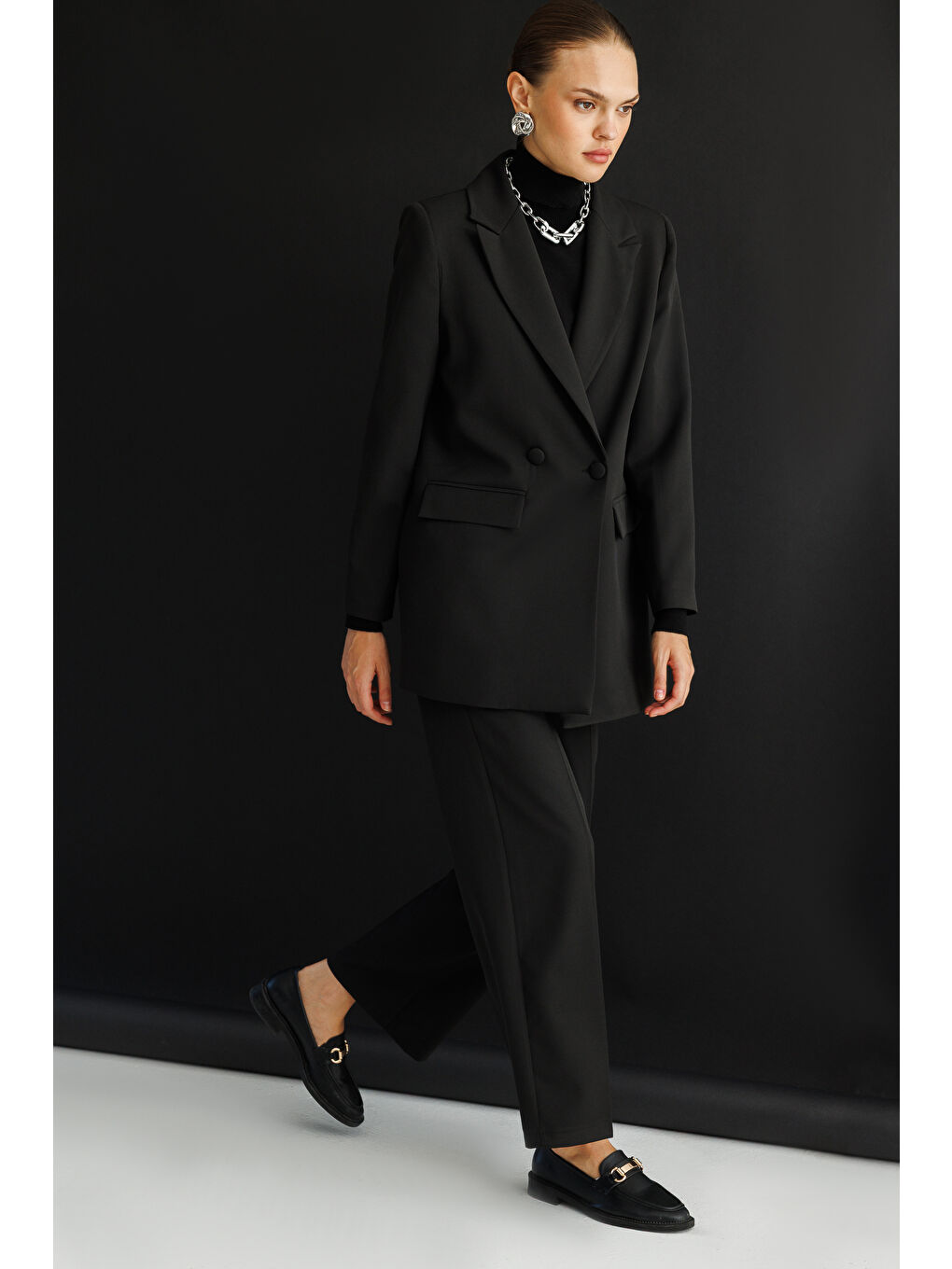 Oversize Siyah Kruvaze Blazer Ceket-1