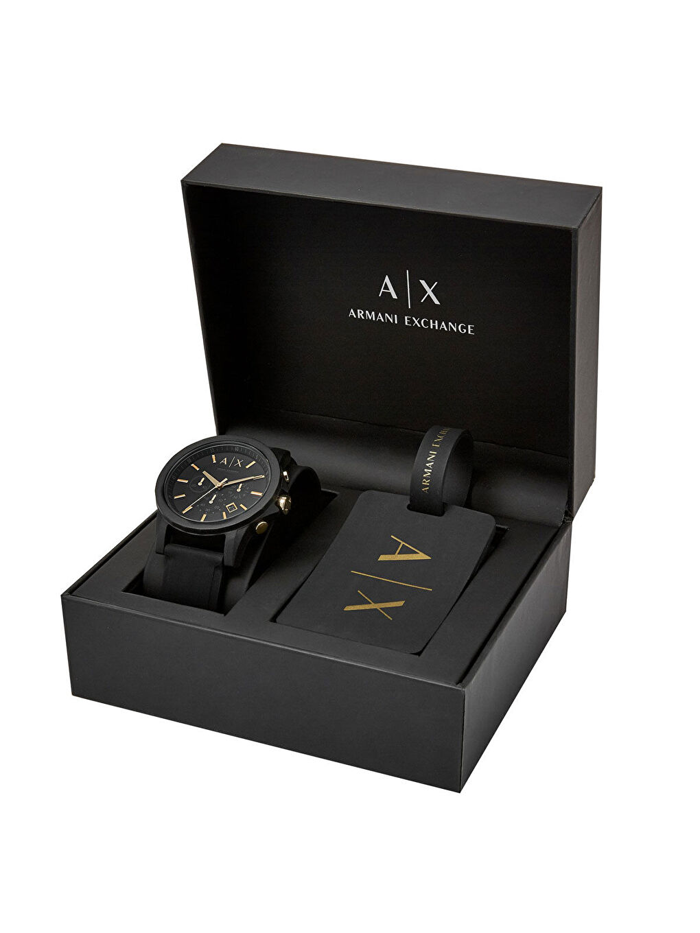 Siyah AX7105 Erkek Set Kol Saati ve Valiz Etiketi-2