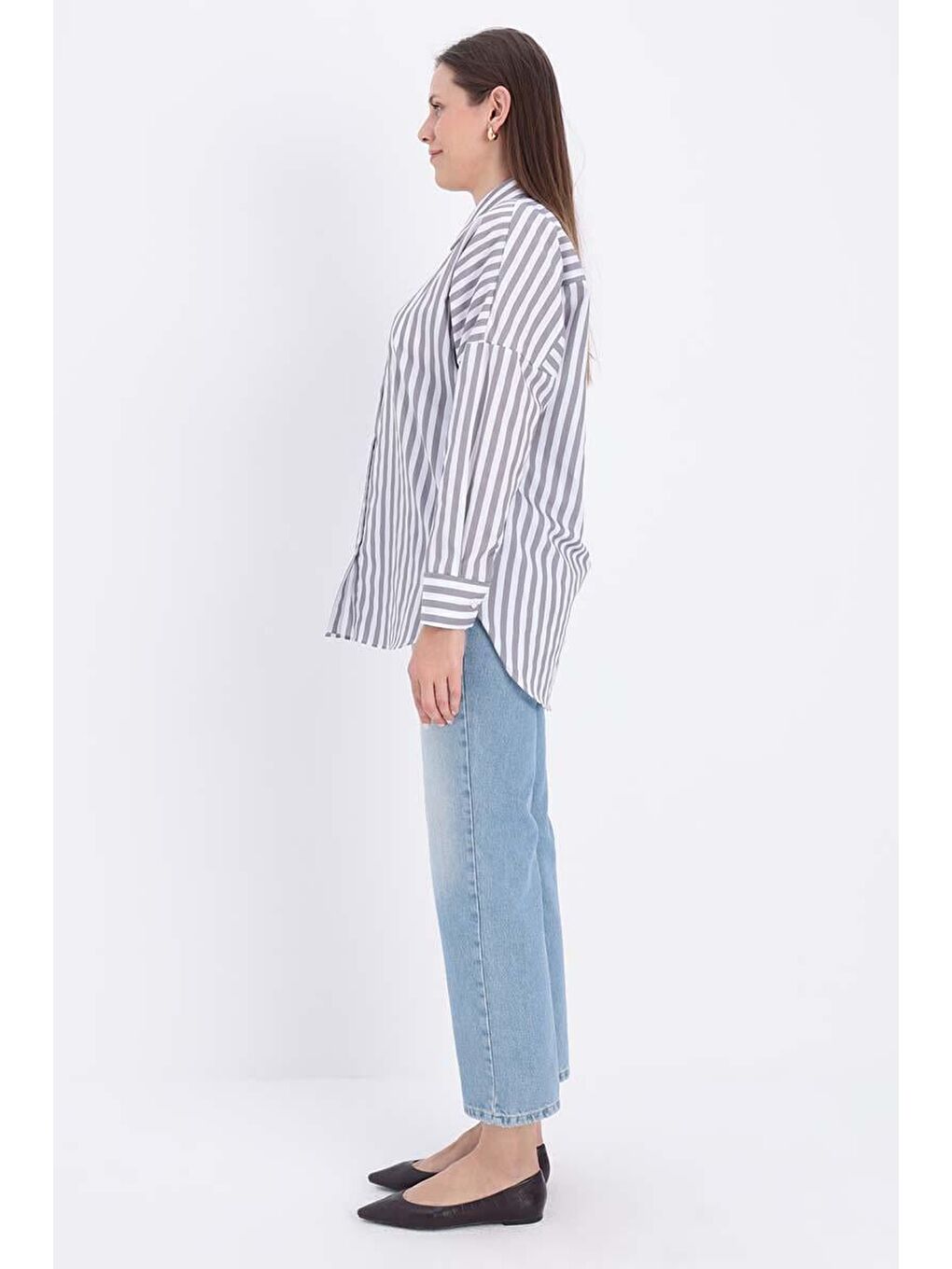 ALLDAY Beyaz-Gri-Oversize Basic Gömlek - 2