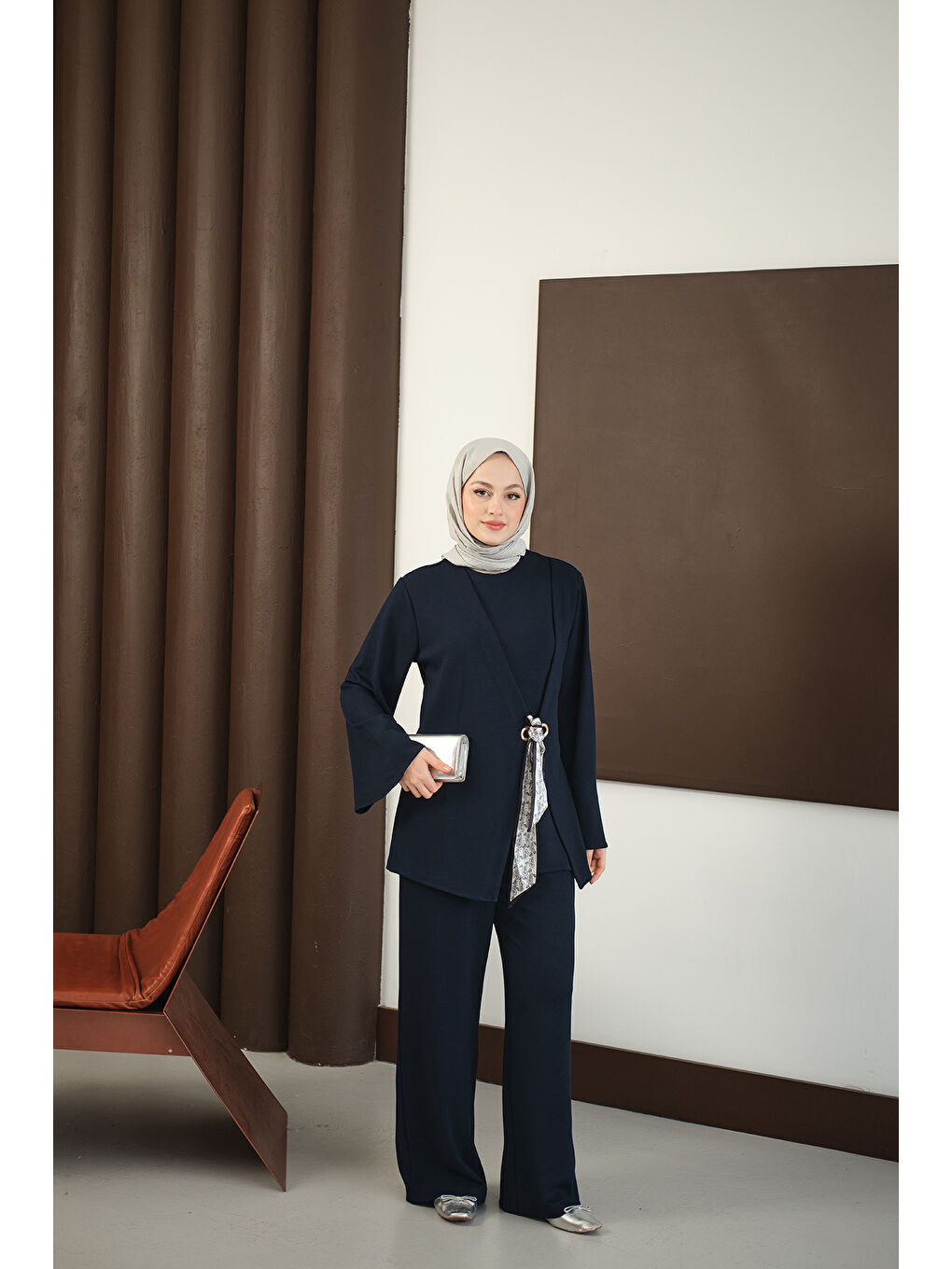 Kadın Önü Fular Detay Takım Lacivert-1