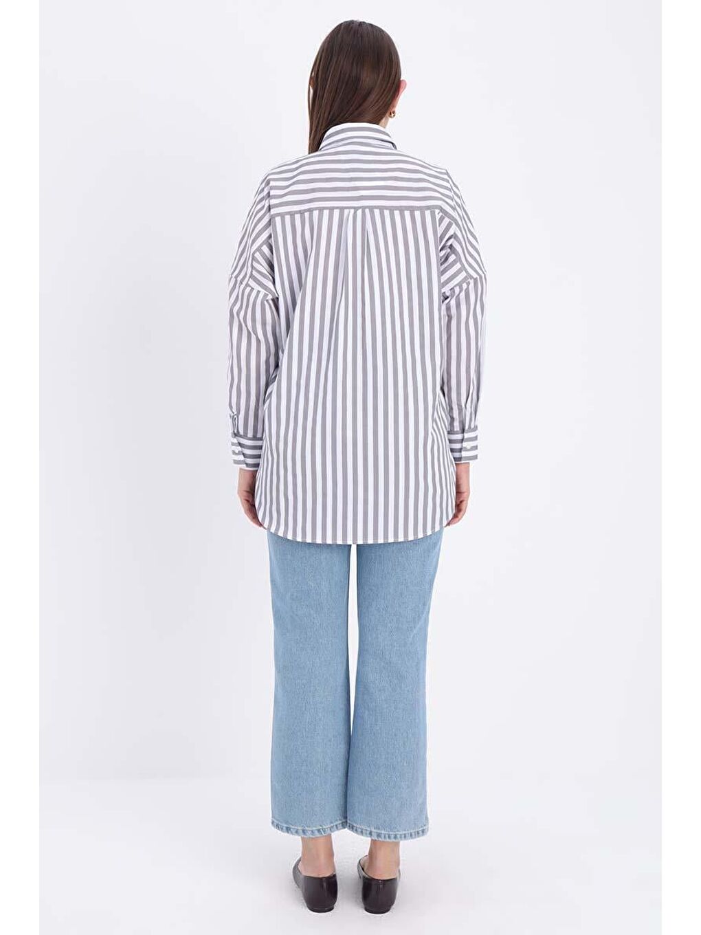 ALLDAY Beyaz-Gri-Oversize Basic Gömlek - 3
