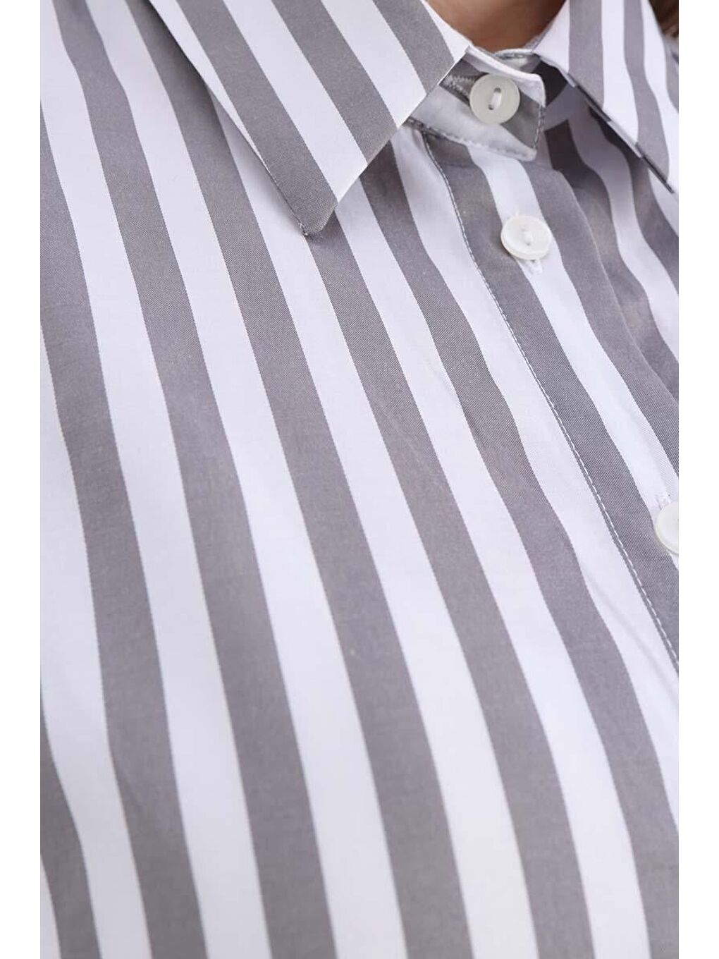 ALLDAY Beyaz-Gri-Oversize Basic Gömlek - 4