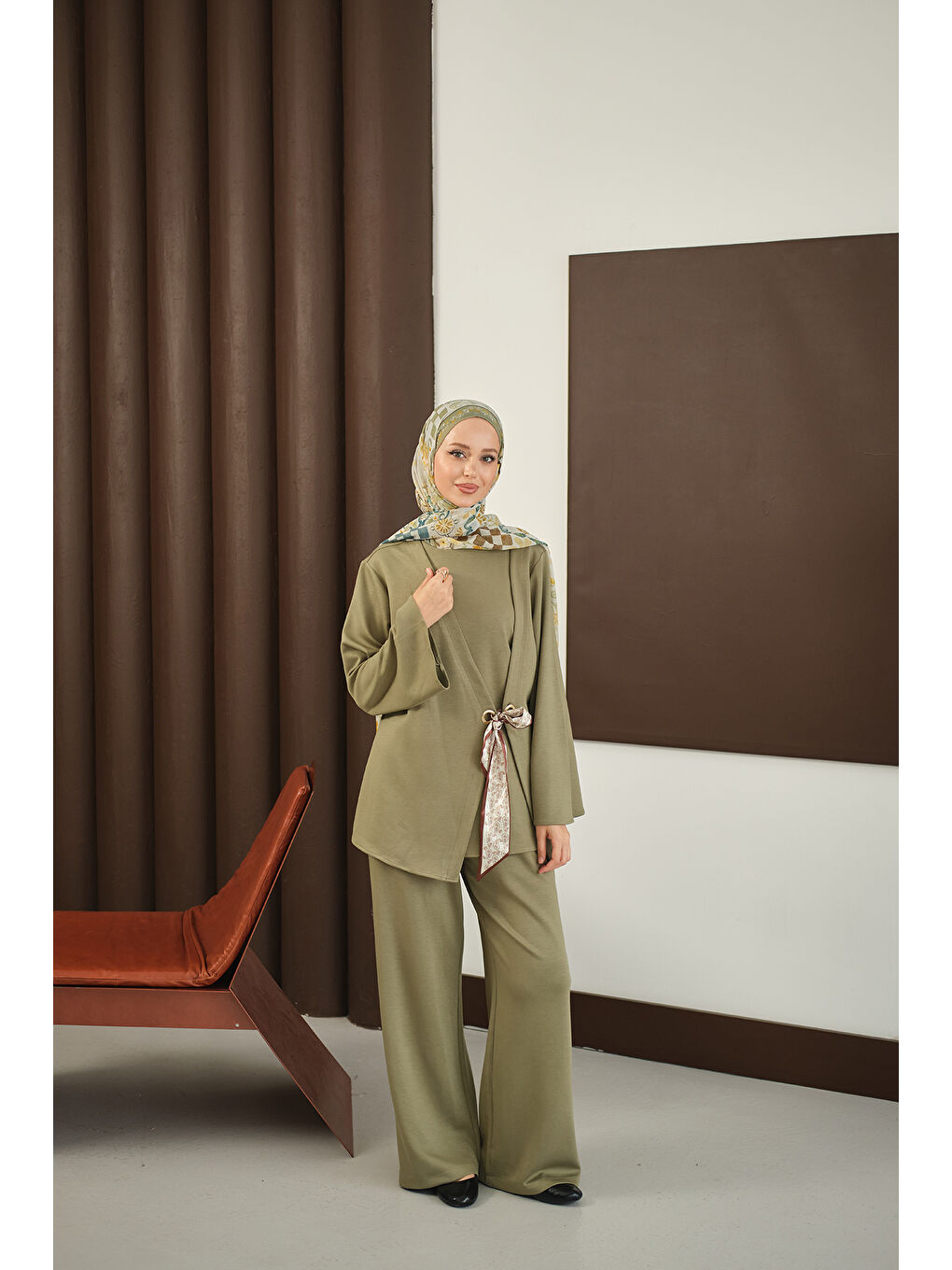 Kadın Önü Fular Detay Takım Yeşil-3