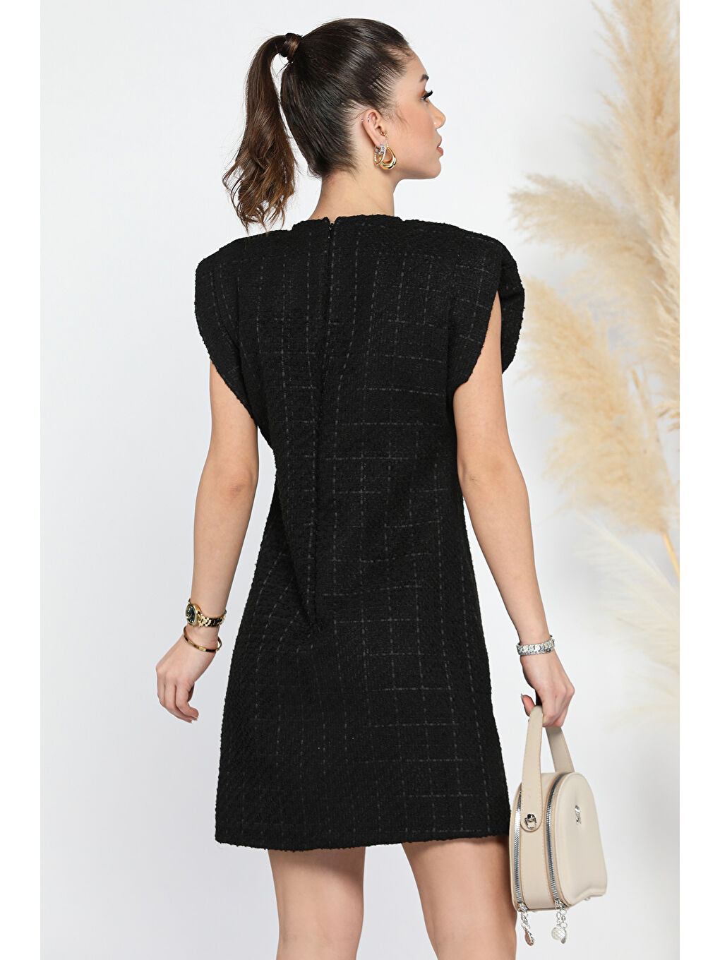 Siyah Vatkalı Tüvit Elbise-2