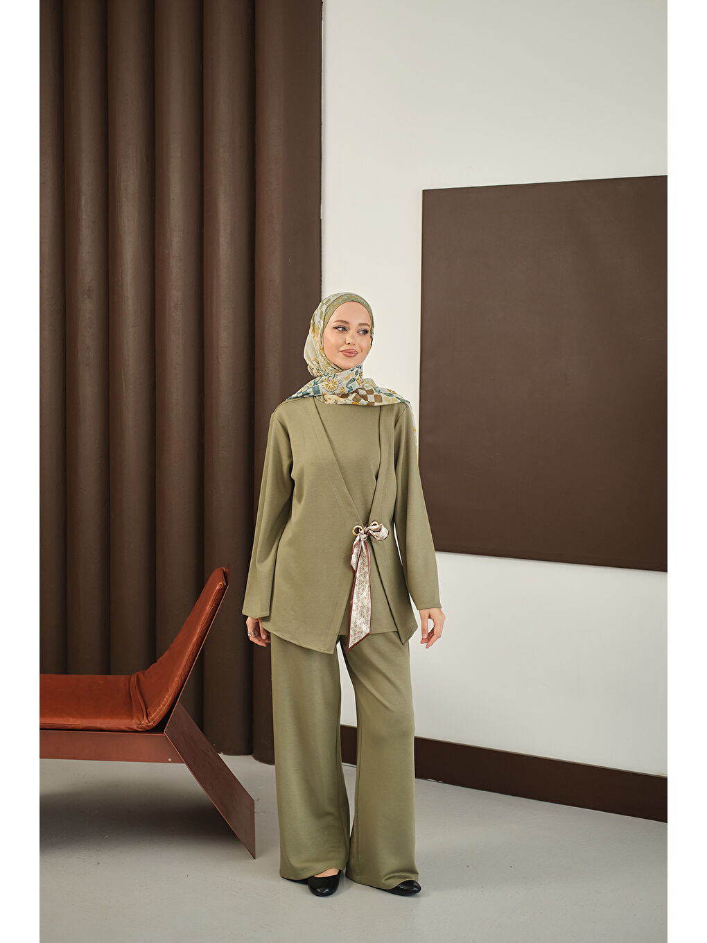 Kadın Önü Fular Detay Takım Yeşil-4