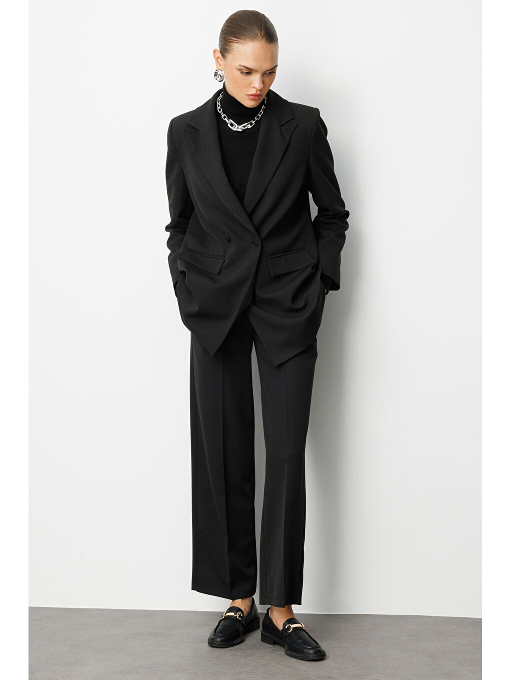 Oversize Siyah Kruvaze Blazer Ceket-2