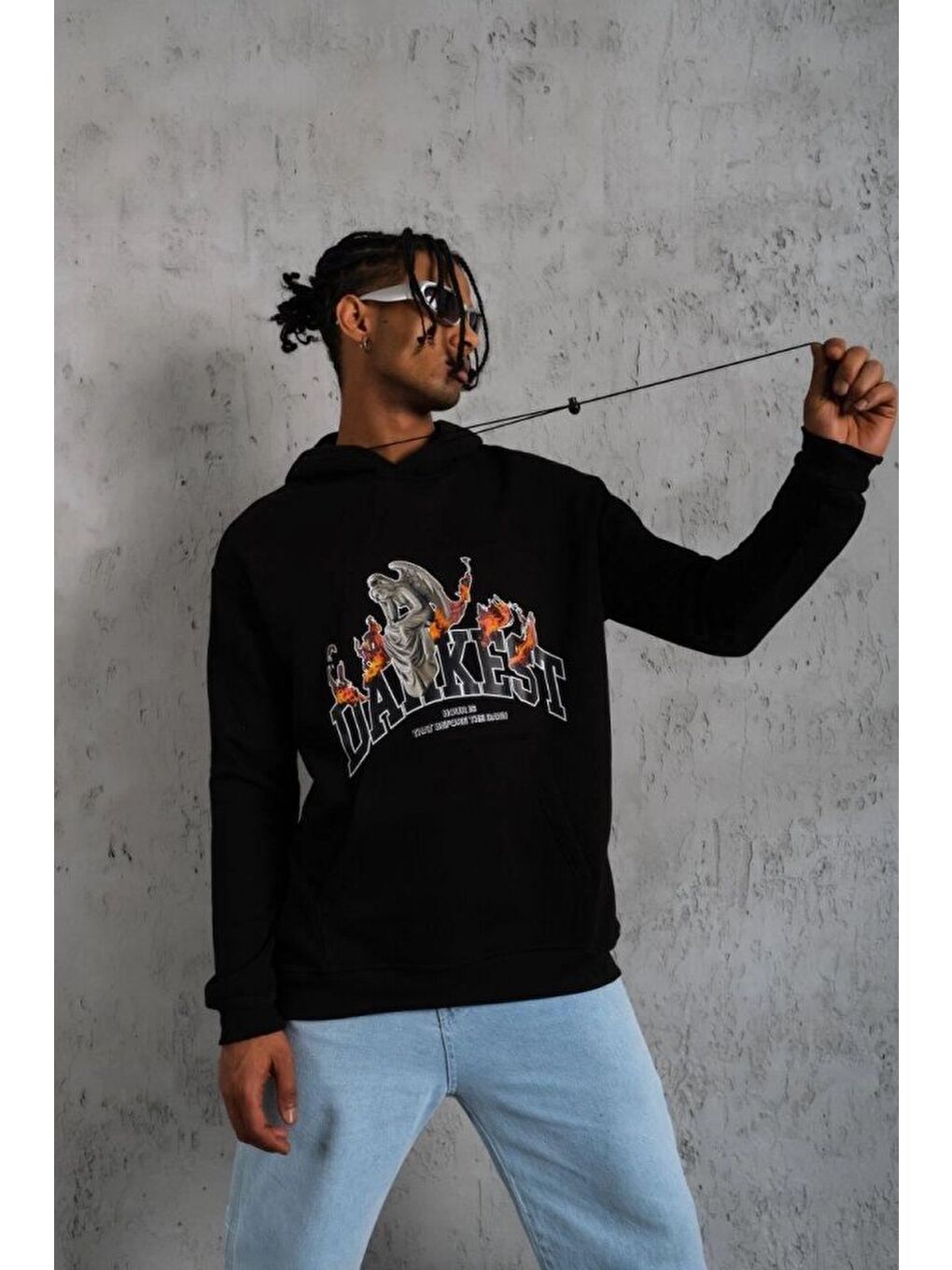 Siyah Erkek Oversize Kapüşonlu Sweatshirt