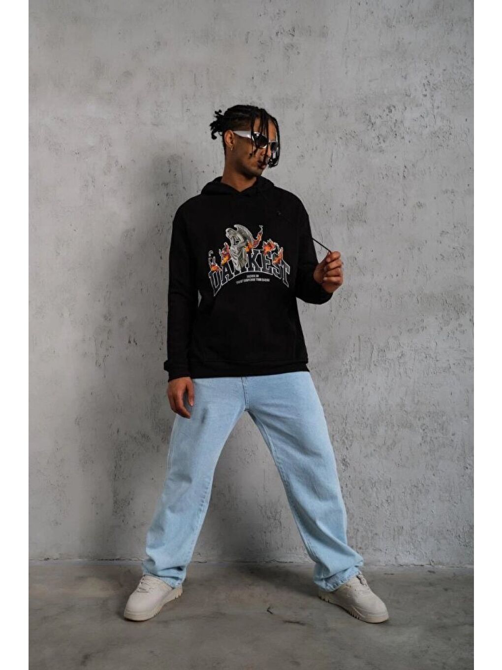 Siyah Erkek Oversize Kapüşonlu Sweatshirt-1