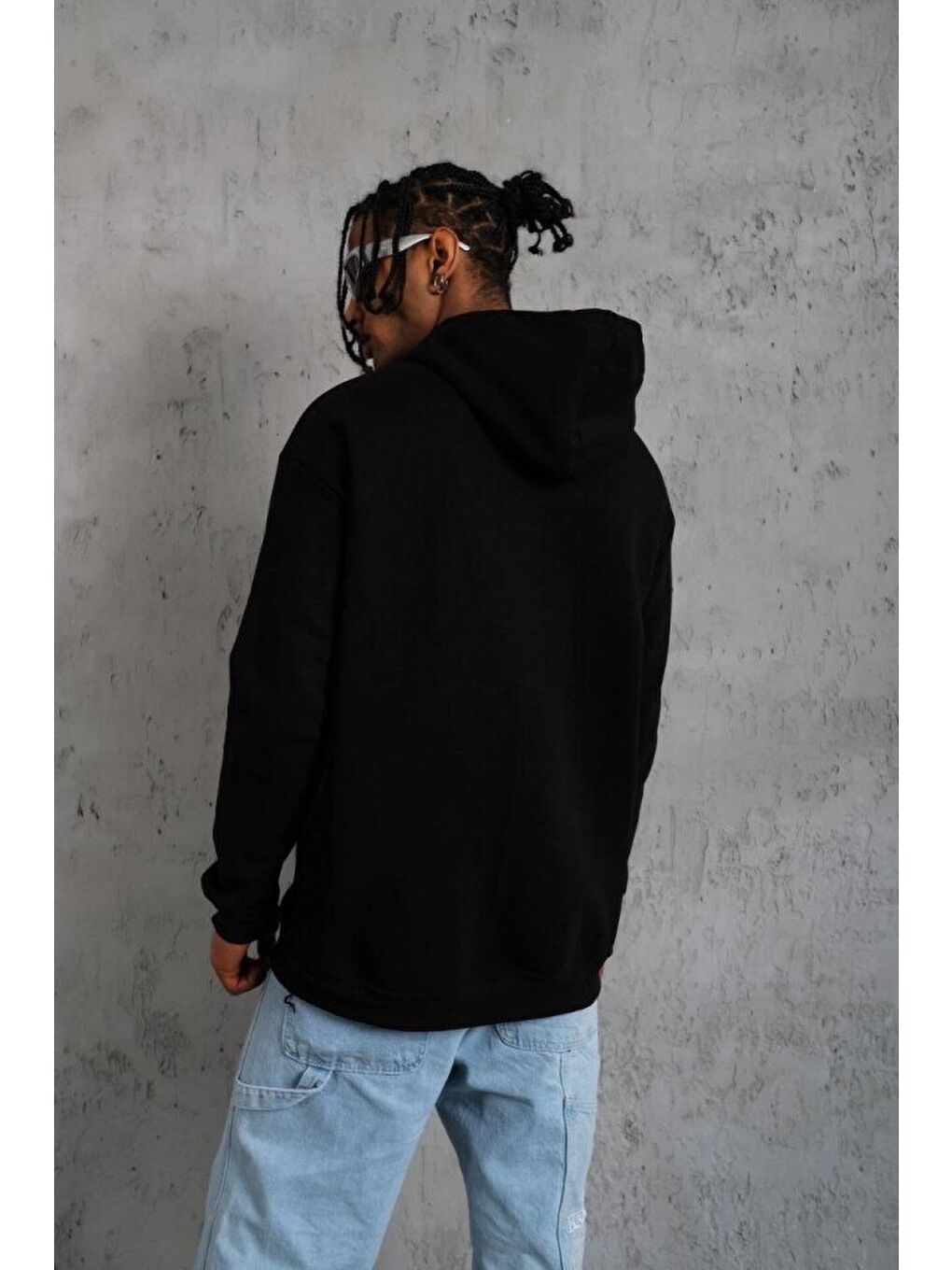Siyah Erkek Oversize Kapüşonlu Sweatshirt-2