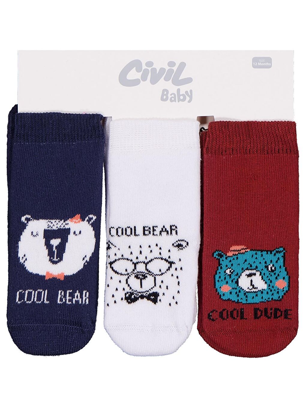 Beyaz Baby Animal Havlu 6- 3'lü Bebek Erk Çorap Set - Standart-6