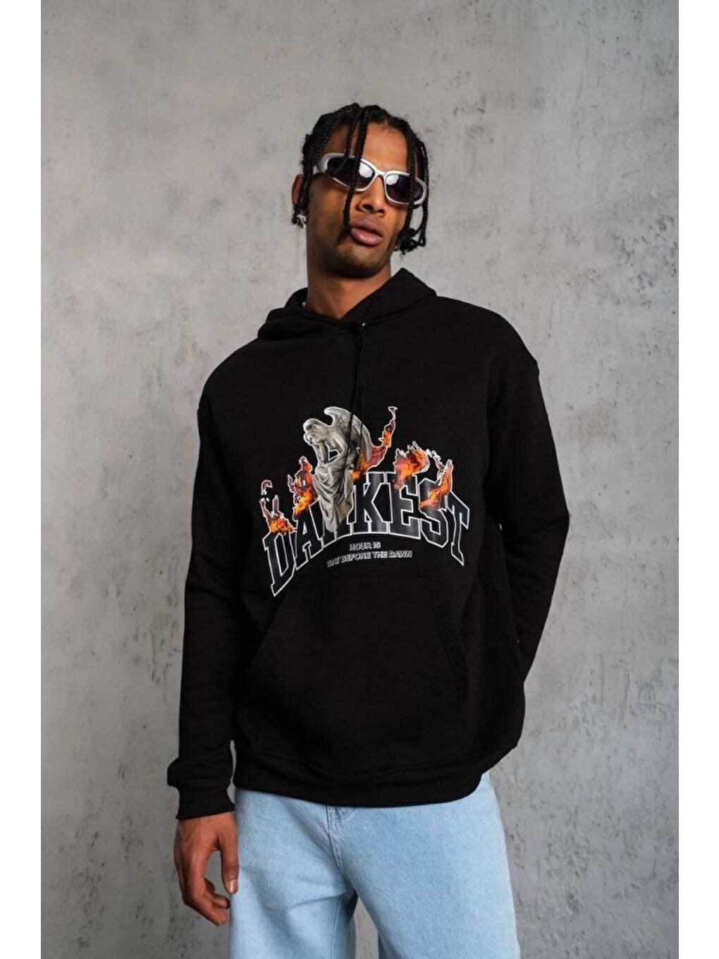 Siyah Erkek Oversize Kapüşonlu Sweatshirt-3