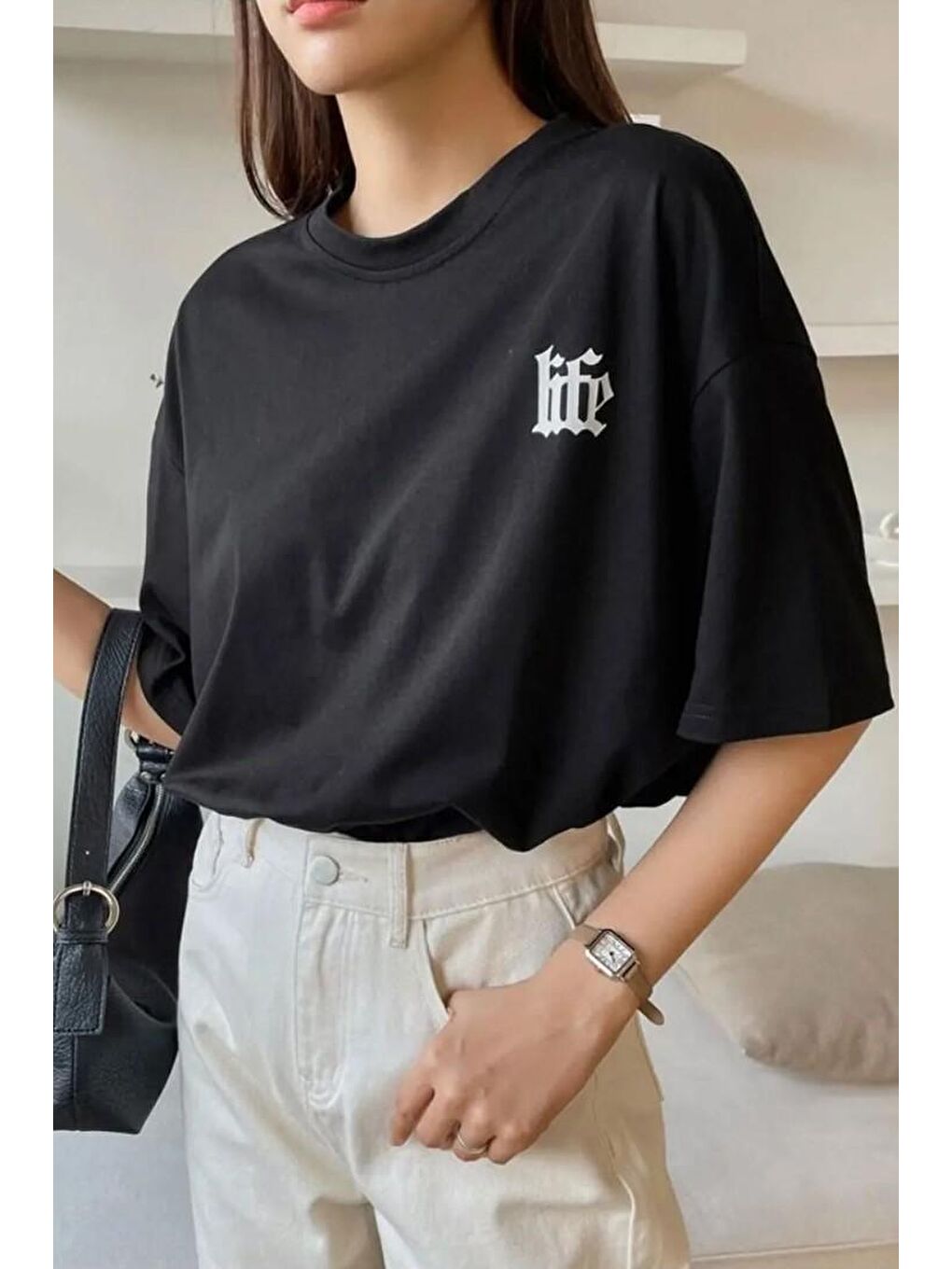 uyguntarz Siyah Unisex Life Baskılı T-shirt