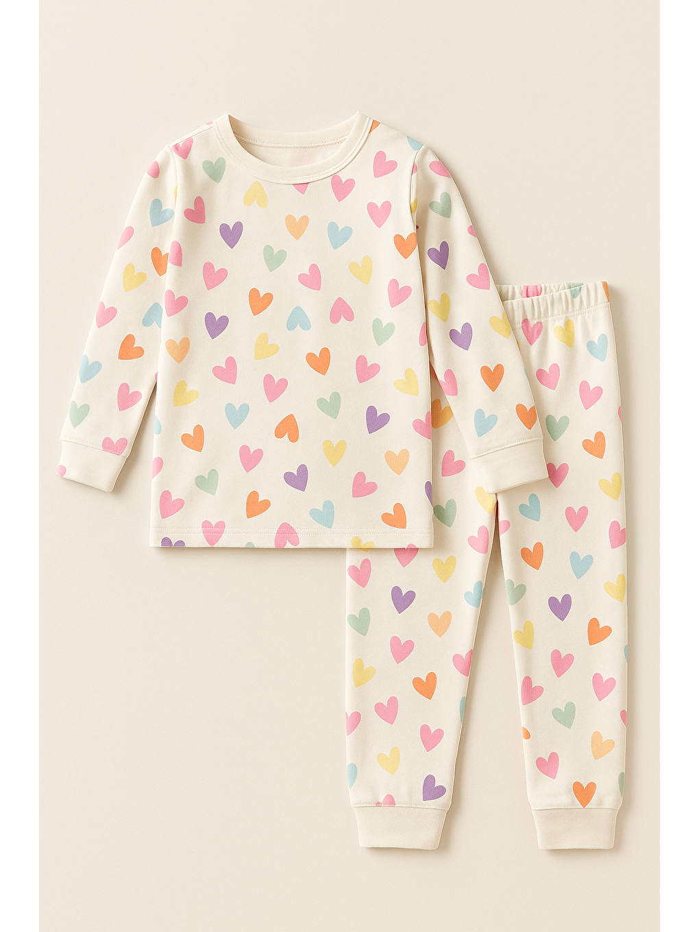 Karışık Kız Çocuk Renkli Kalpli Pijama Takımı-2