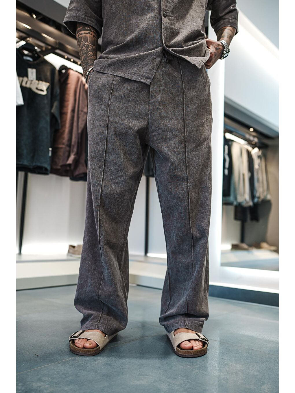 Kahverengi Erkek Baggy Fit Yıkamalı Beli Lastikli Pantolon Kahve