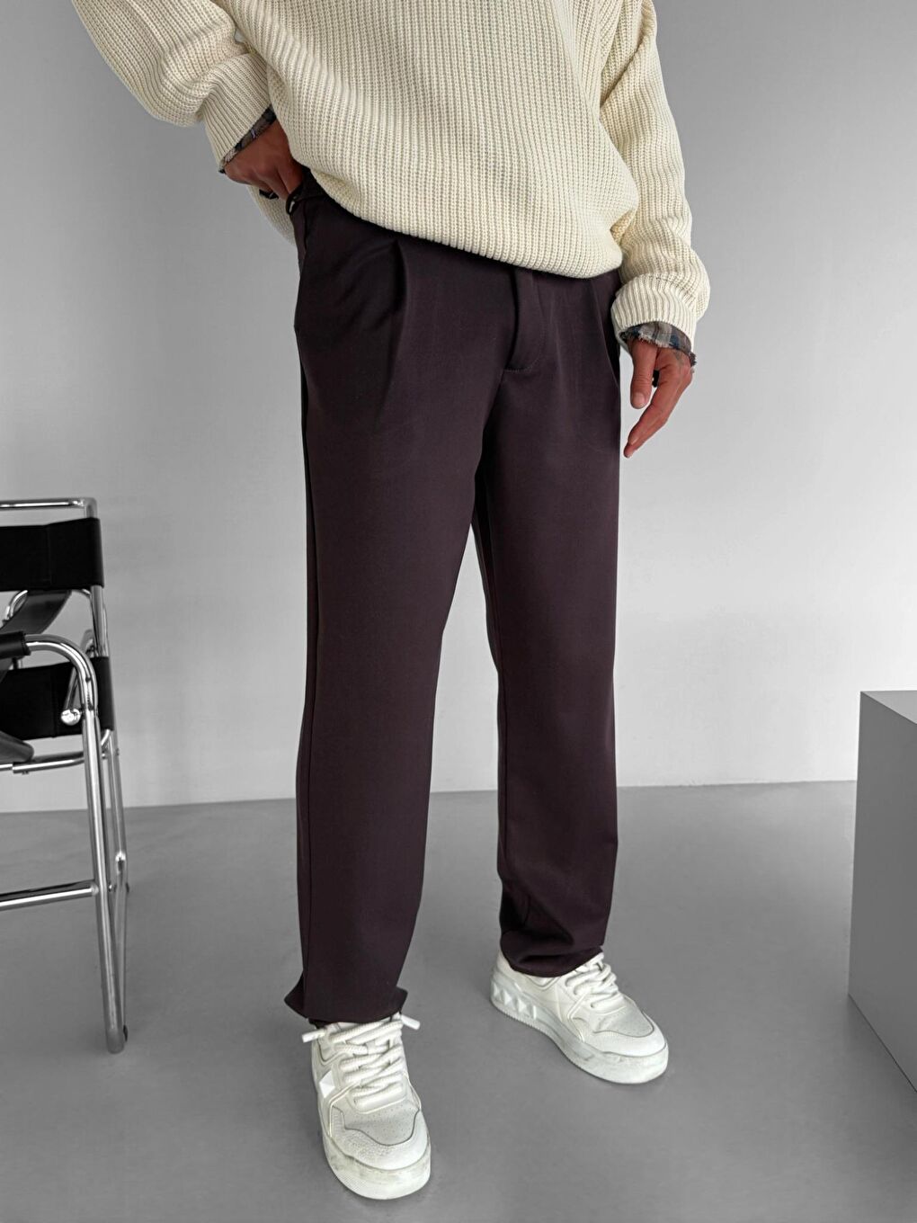 Erkek Baggy Fit Beli Lastikli Rahat Pantolon Mürdüm