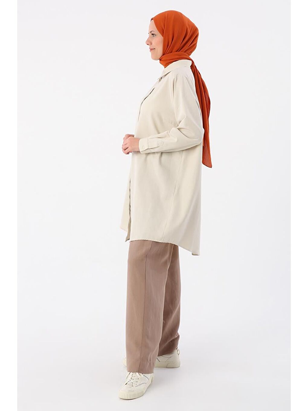 Açık Bej-Büyük Beden Gömlek Tunik-2