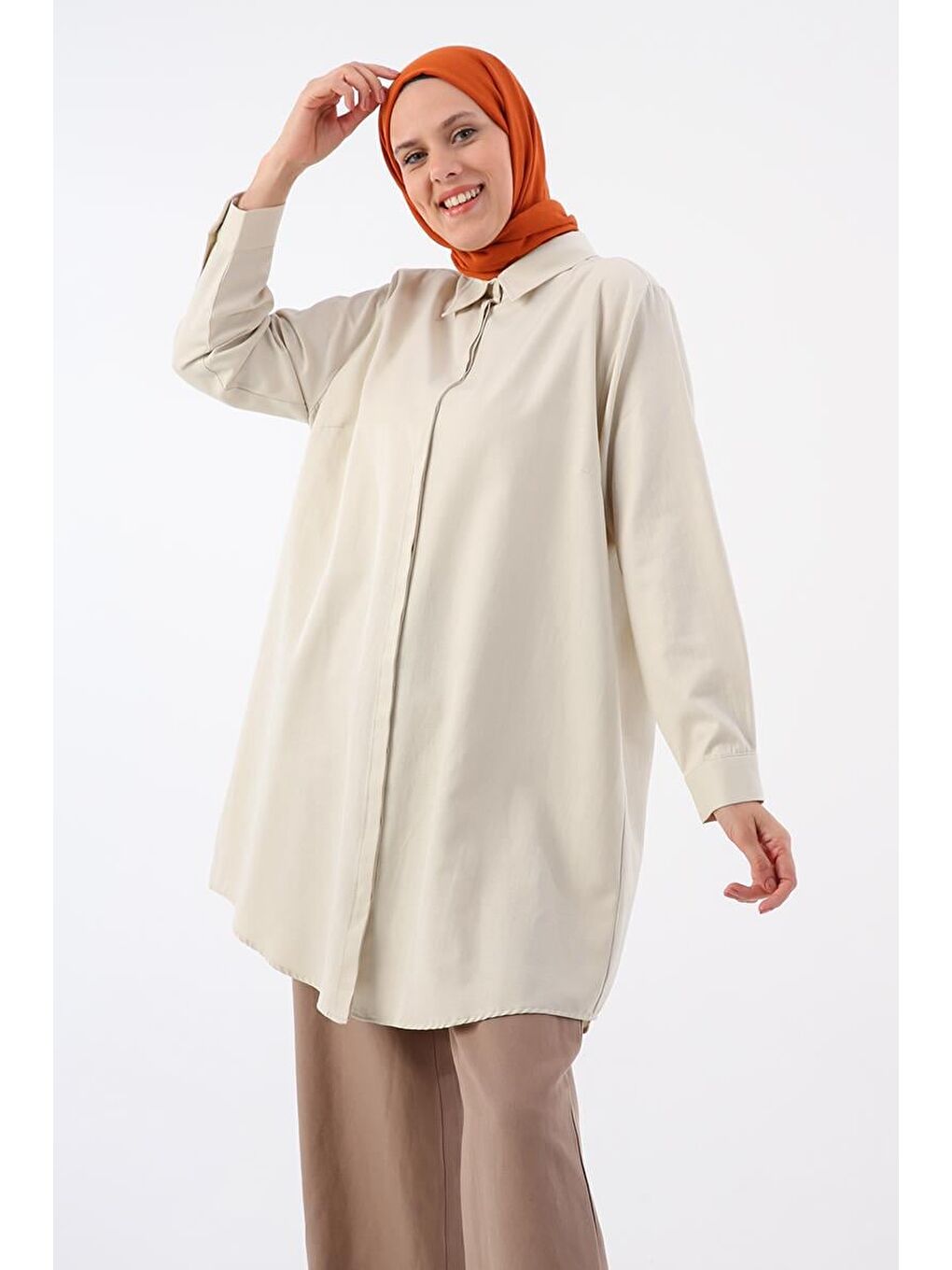 Açık Bej-Büyük Beden Gömlek Tunik-4