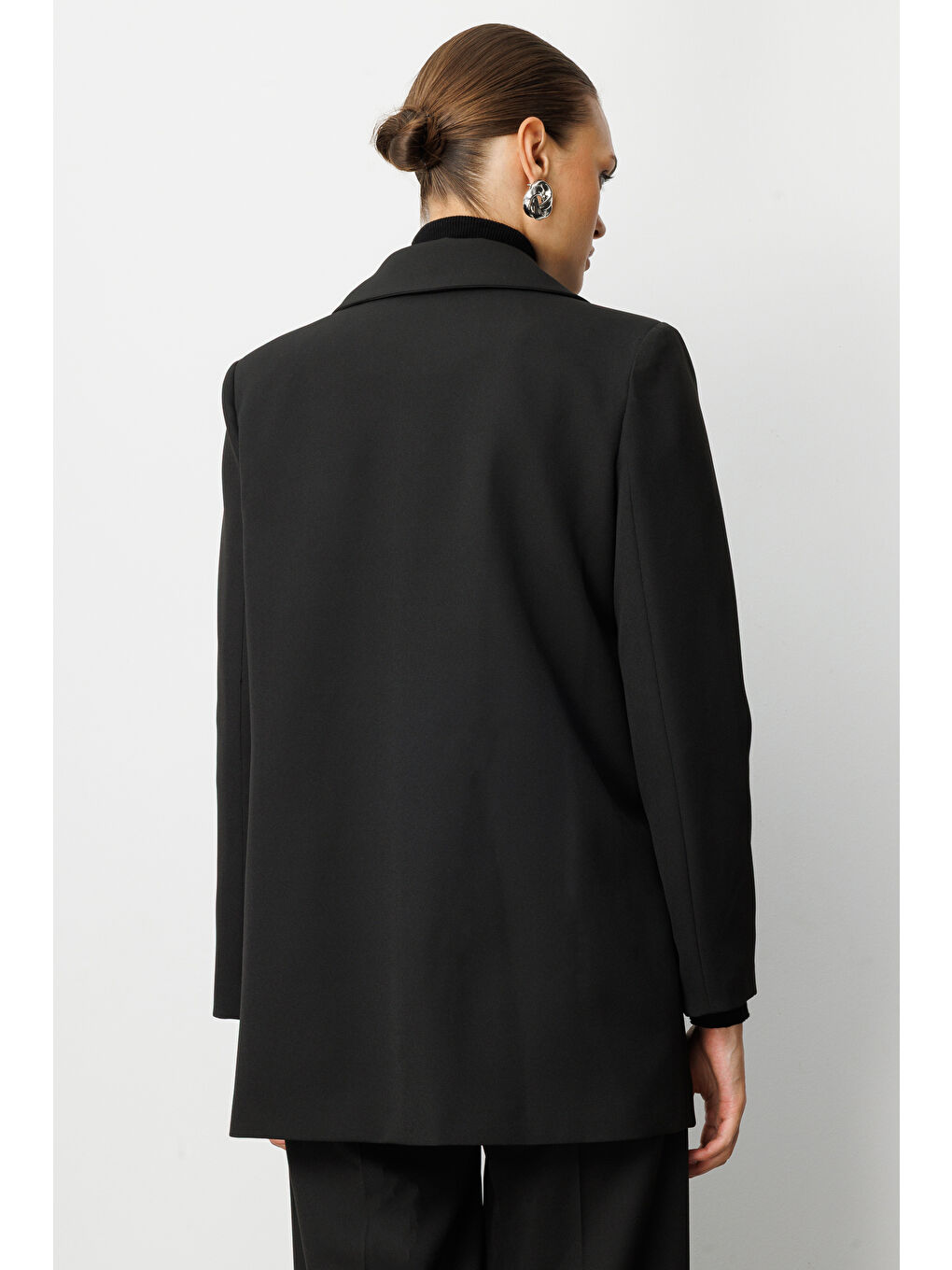 Oversize Siyah Kruvaze Blazer Ceket-5